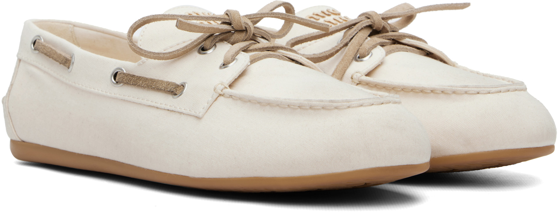 Miu Miu - Off-White Canvas Boat Shoes