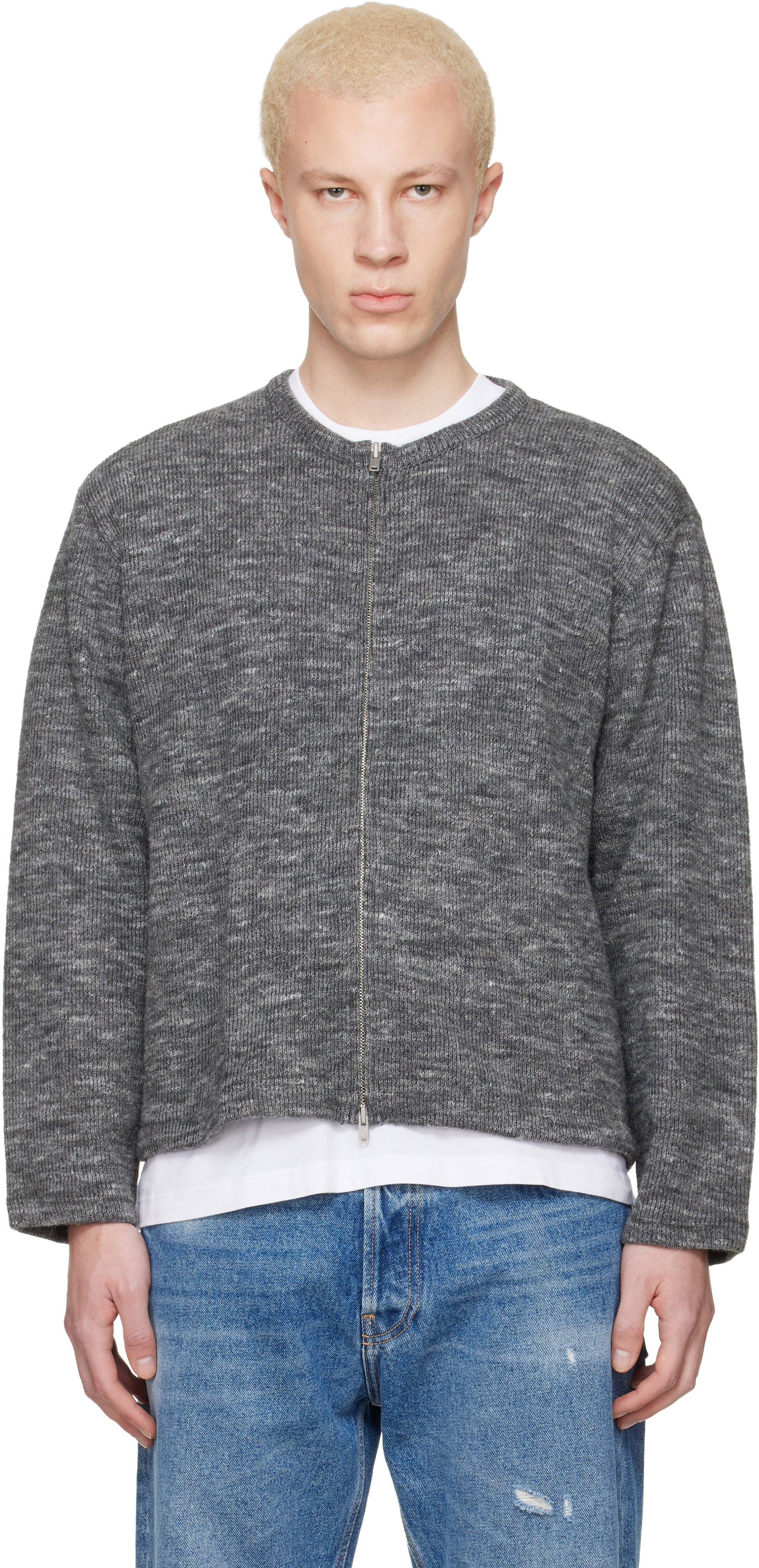 Lady White Co. - Pull gris à col ras du cou et à glissière