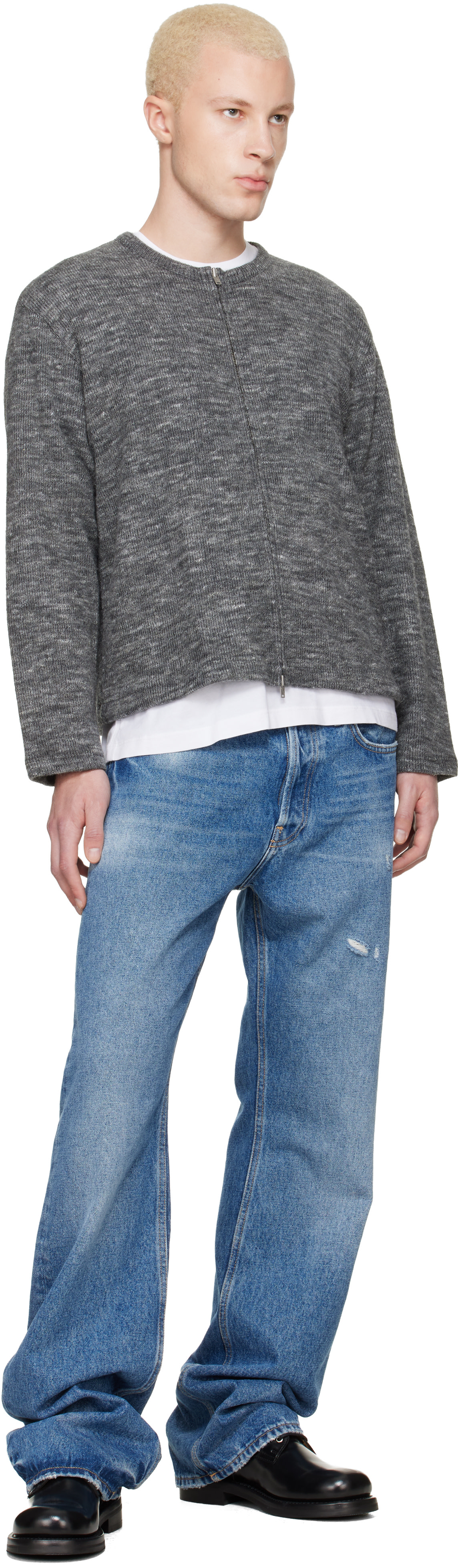 Lady White Co. - Pull gris à col ras du cou et à glissière