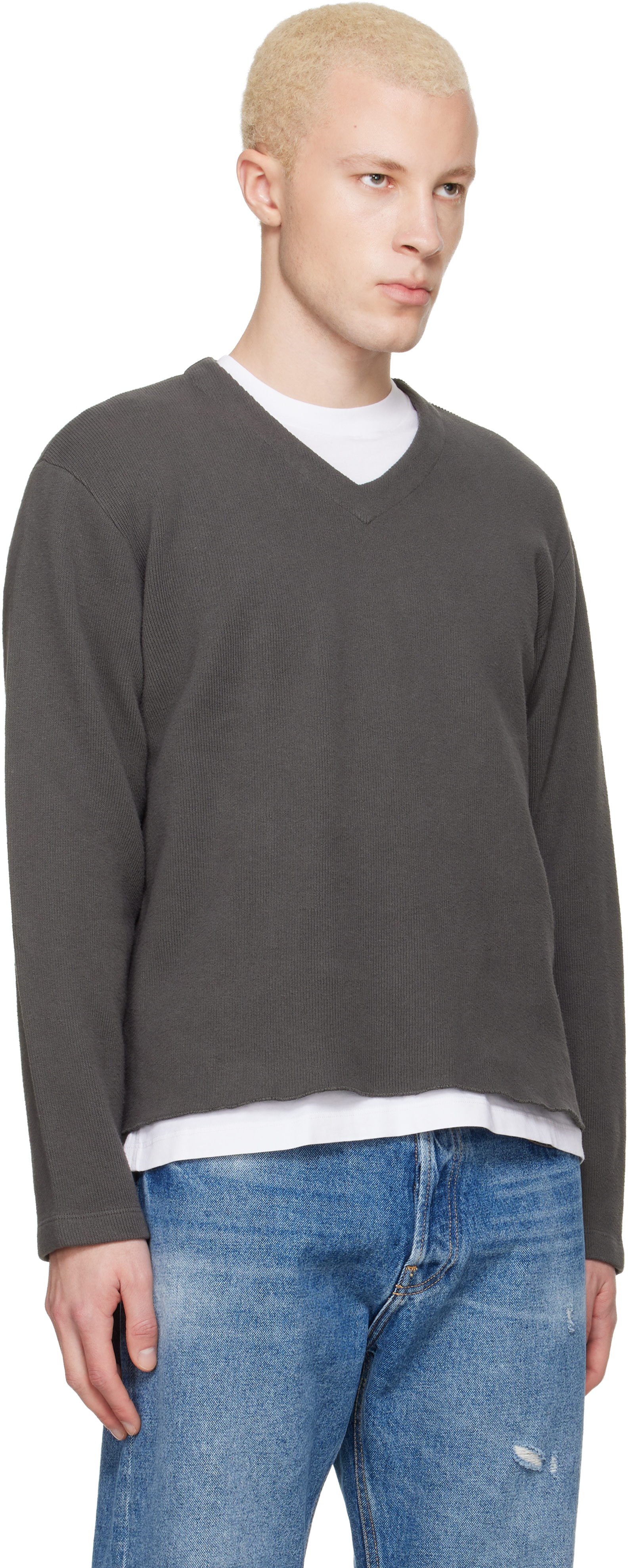 Lady White Co. - Pull écourté gris à col en V