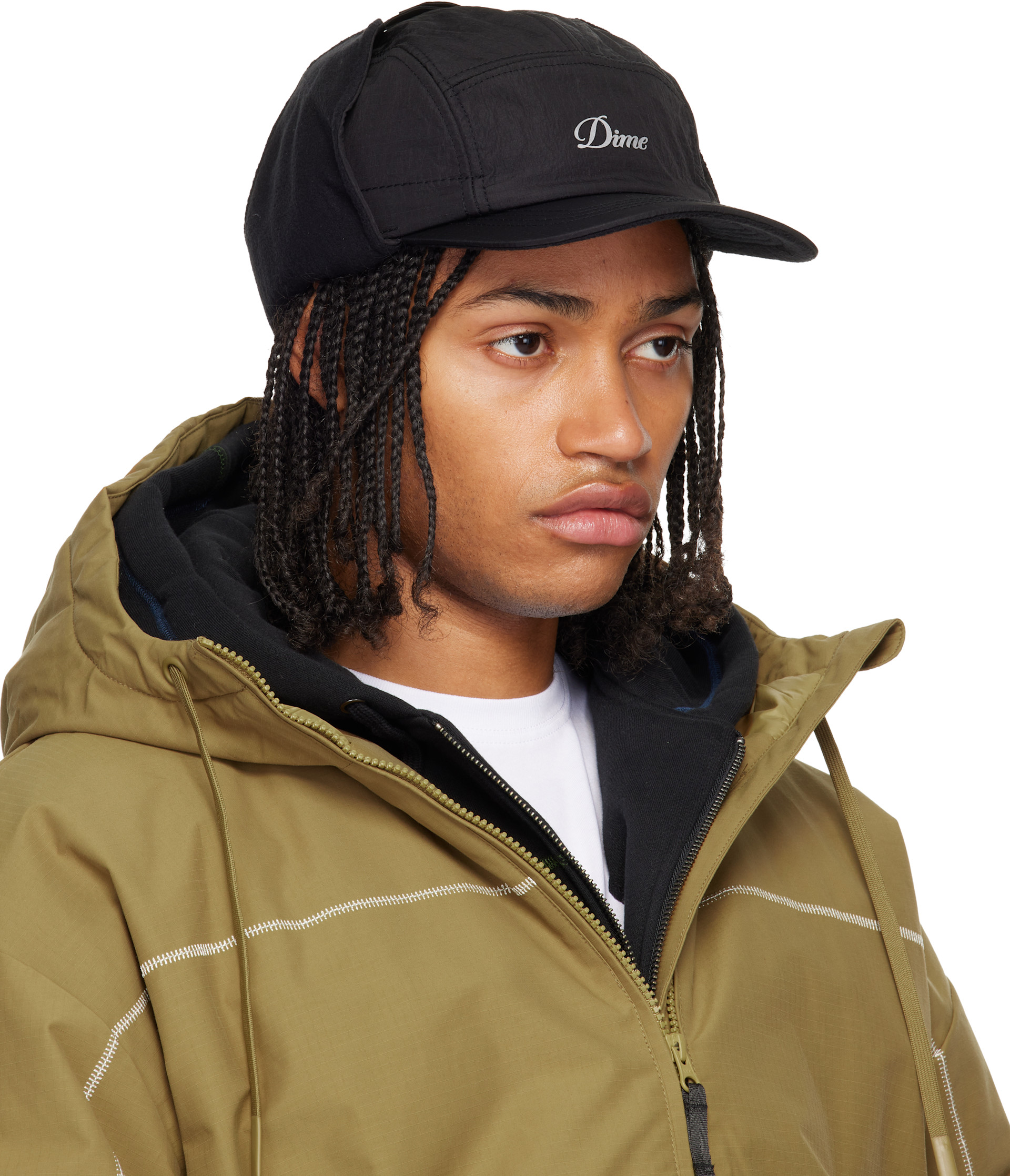 Dime: Black Cursive Earflap Cap | SSENSE Canada