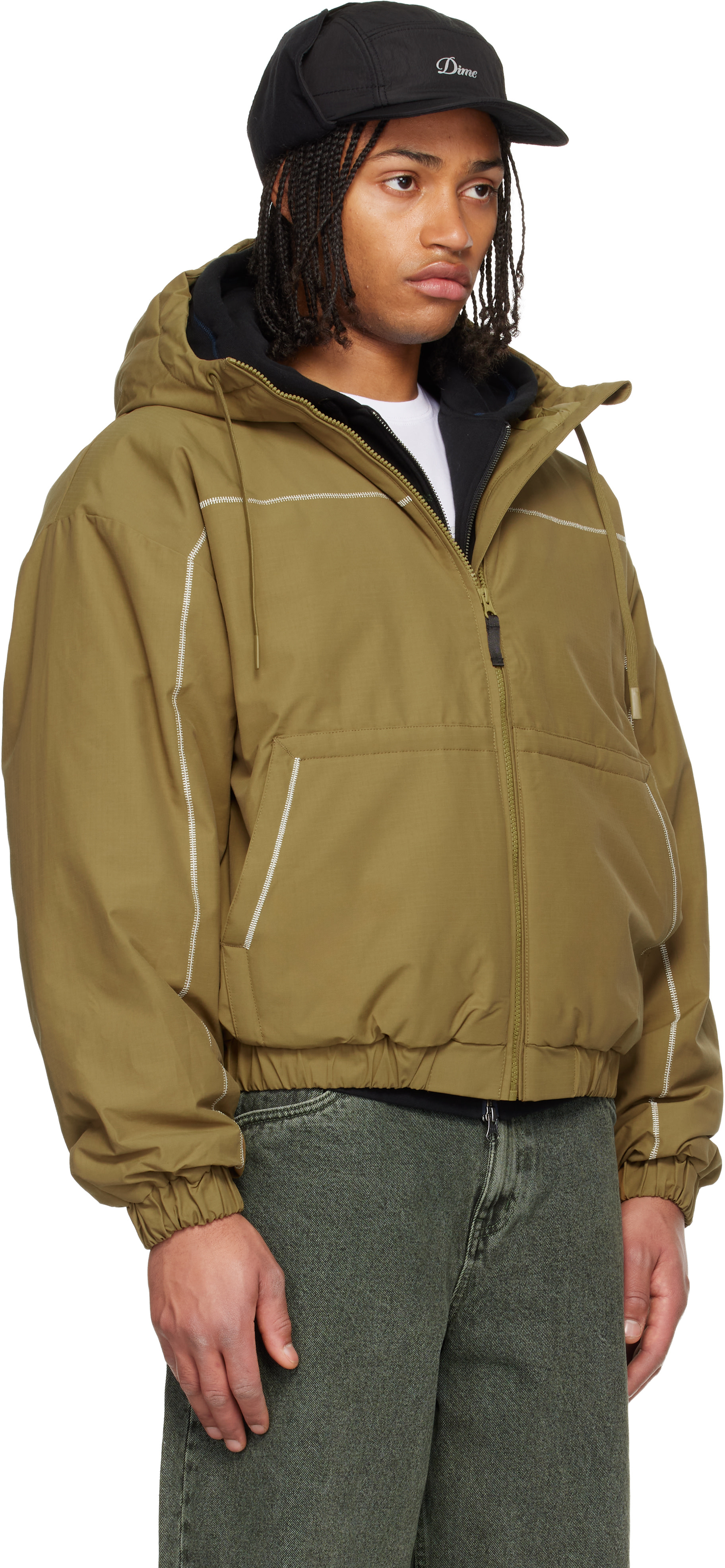 Dime: Khaki Quilted Ripstop Puffer Jacket | SSENSE Canada