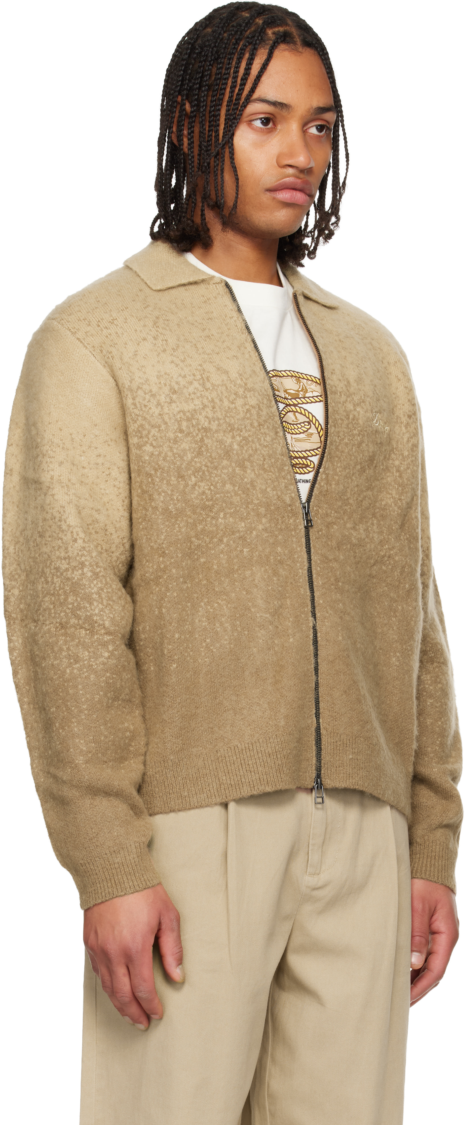 Dime: Beige Mohair Double Zip Knit Sweater | SSENSE Canada