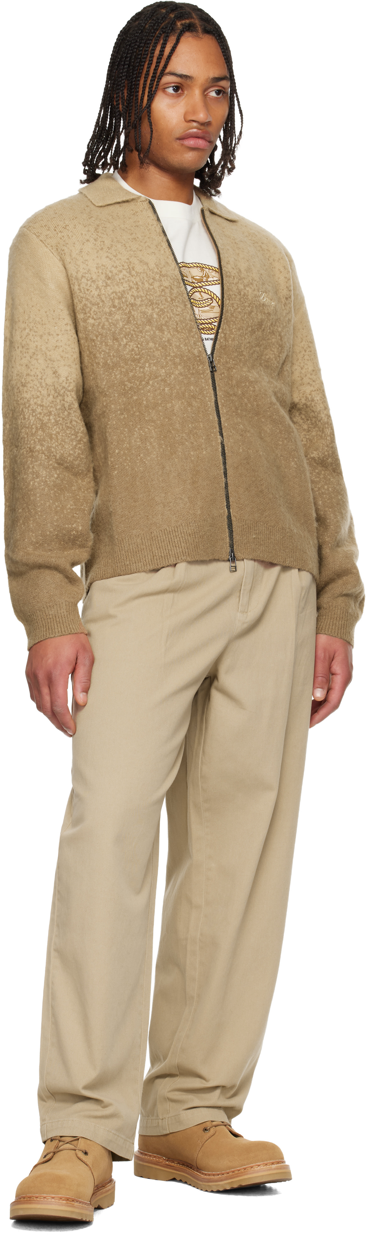 Dime: Beige Mohair Double Zip Knit Sweater | SSENSE Germany