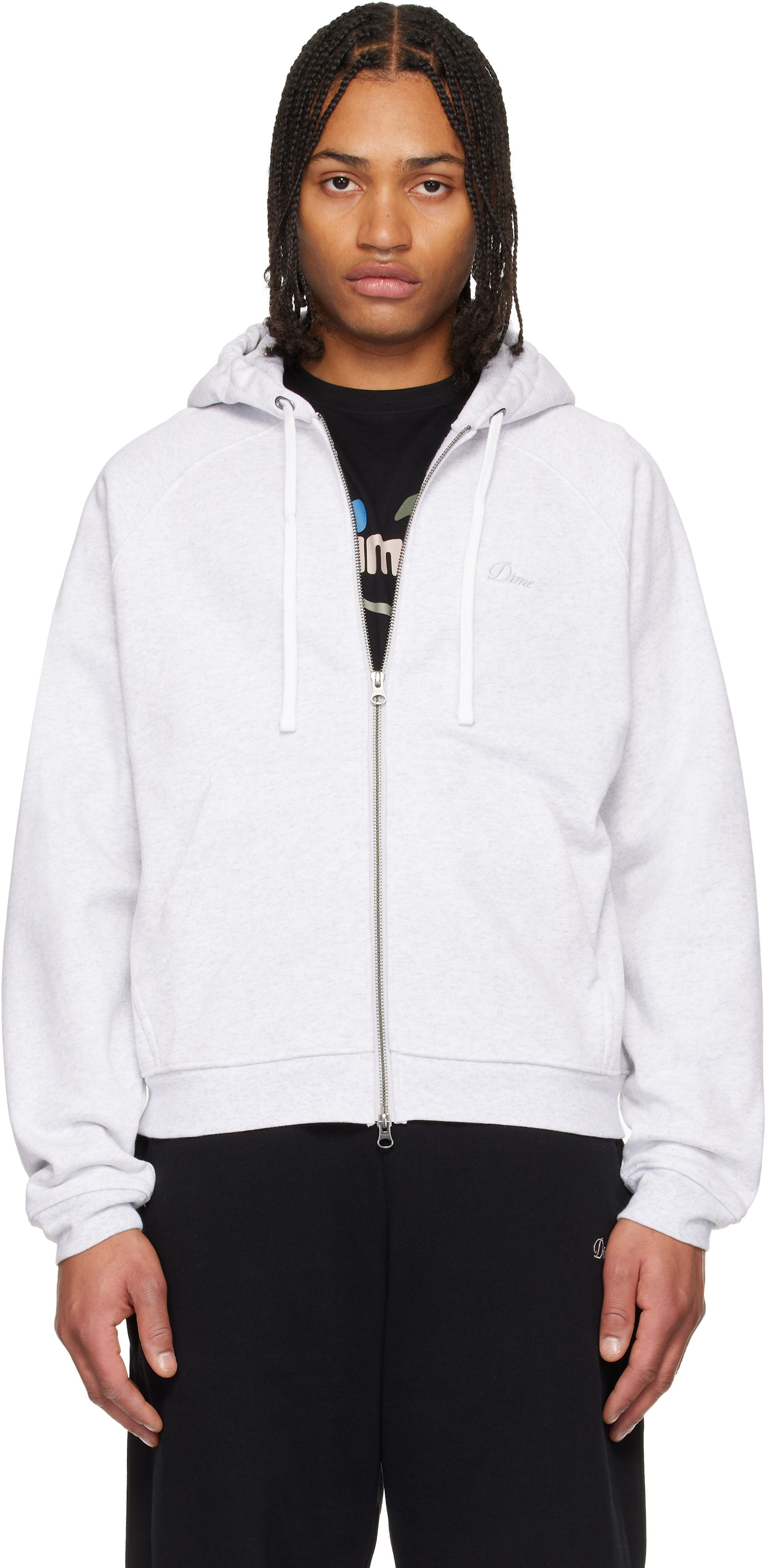 Dime - グレー Cursive Small Logo ジップフーディ