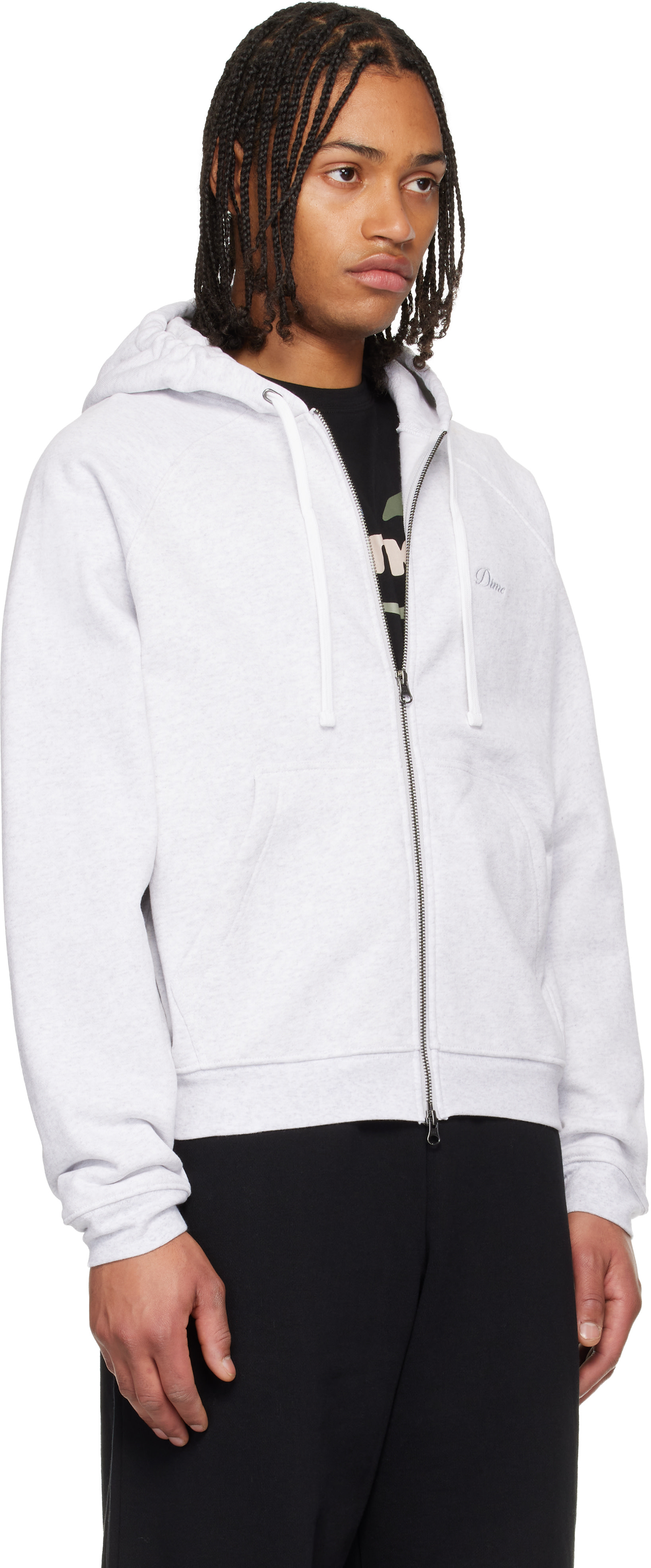 Dime - グレー Cursive Small Logo ジップフーディ