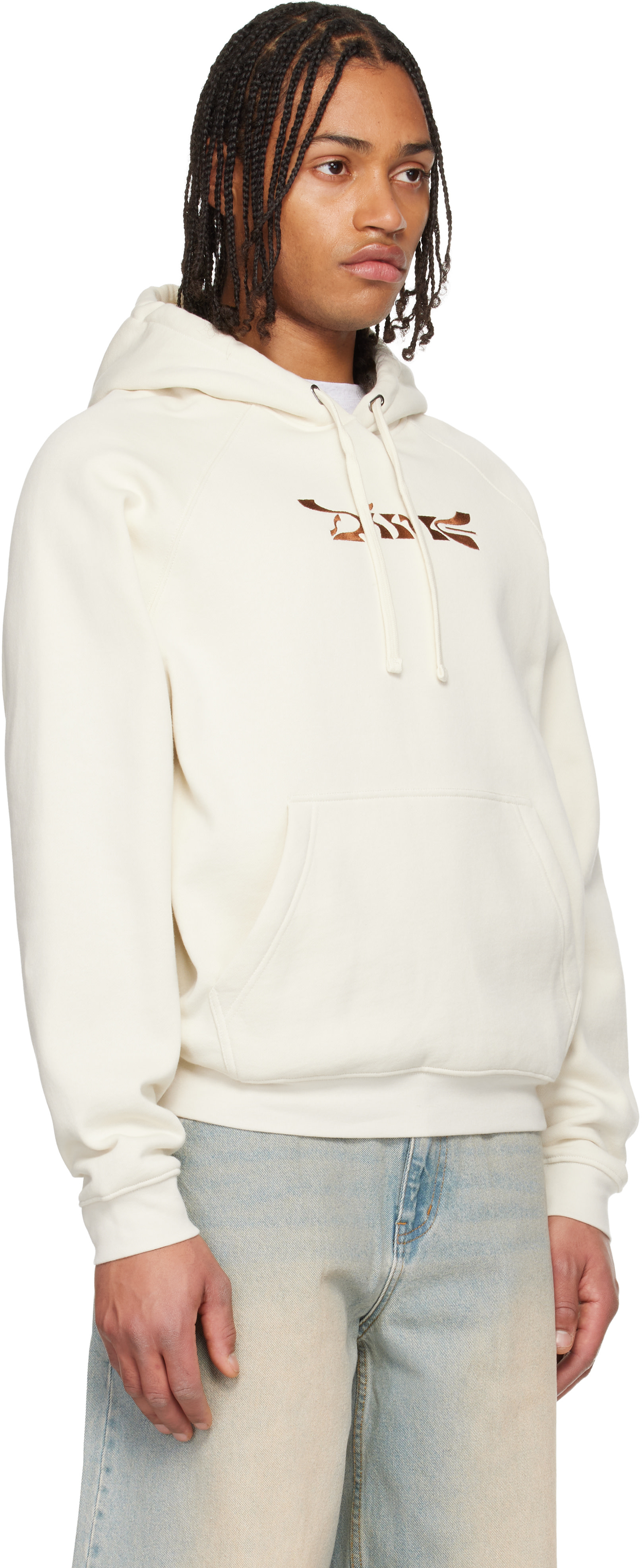 Dime - Pull à capuche blanc cassé à image à logo