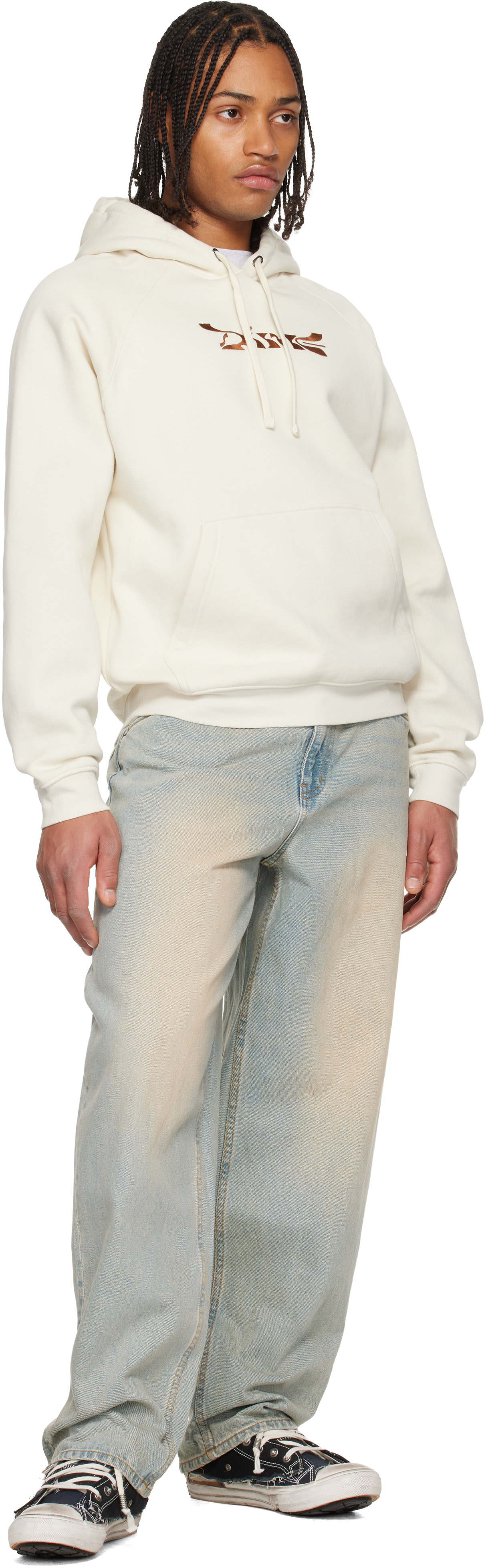 Dime - Pull à capuche blanc cassé à image à logo