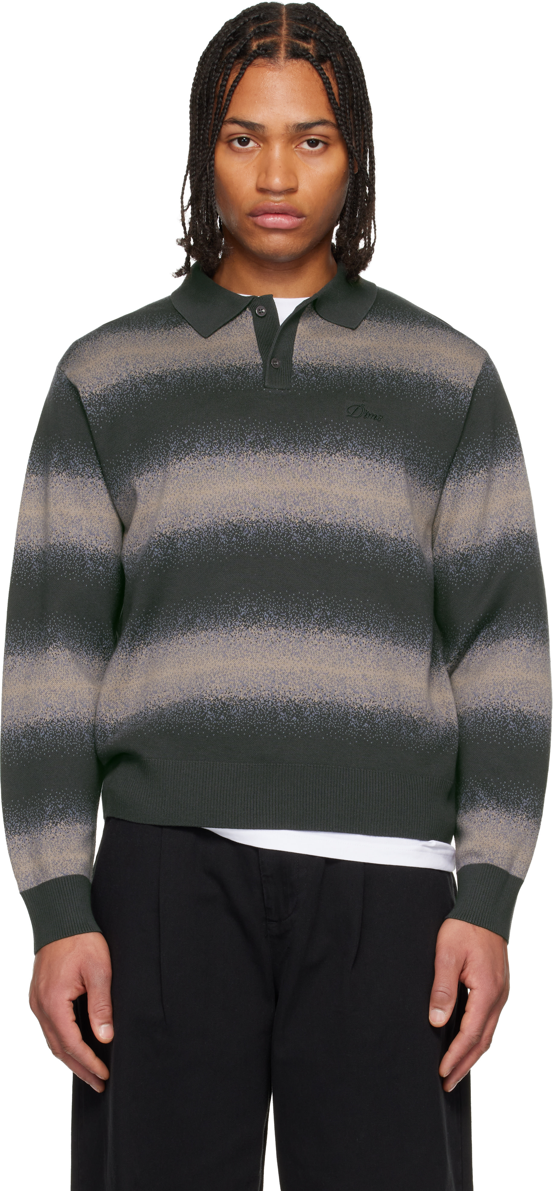 Dime: Black & Brown Striped Rugby Sweater | SSENSE
