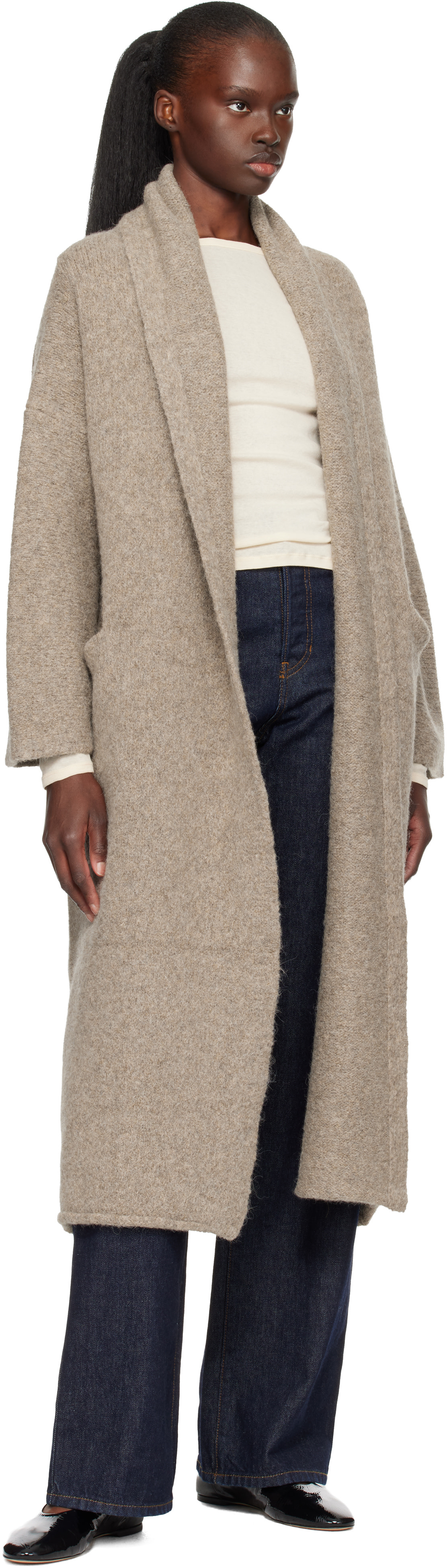 Lauren Manoogian: Beige Long Shawl Cardigan | SSENSE