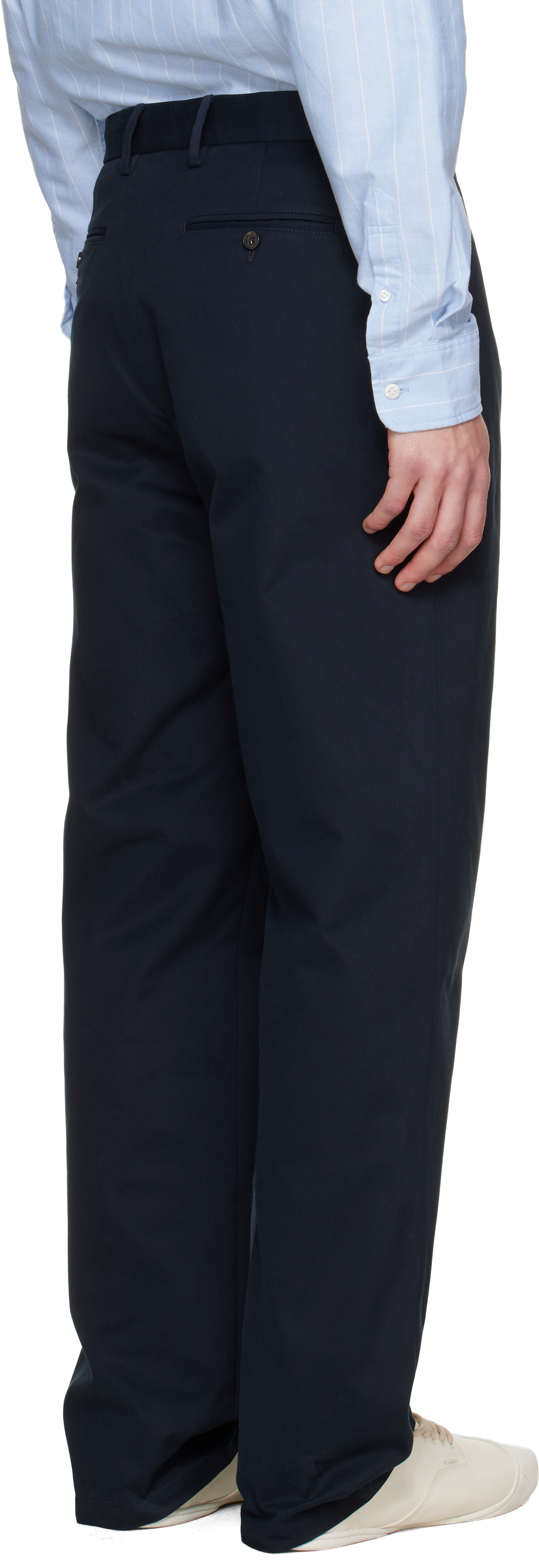 Noah - Navy Sanded Twill Pleated Trousers