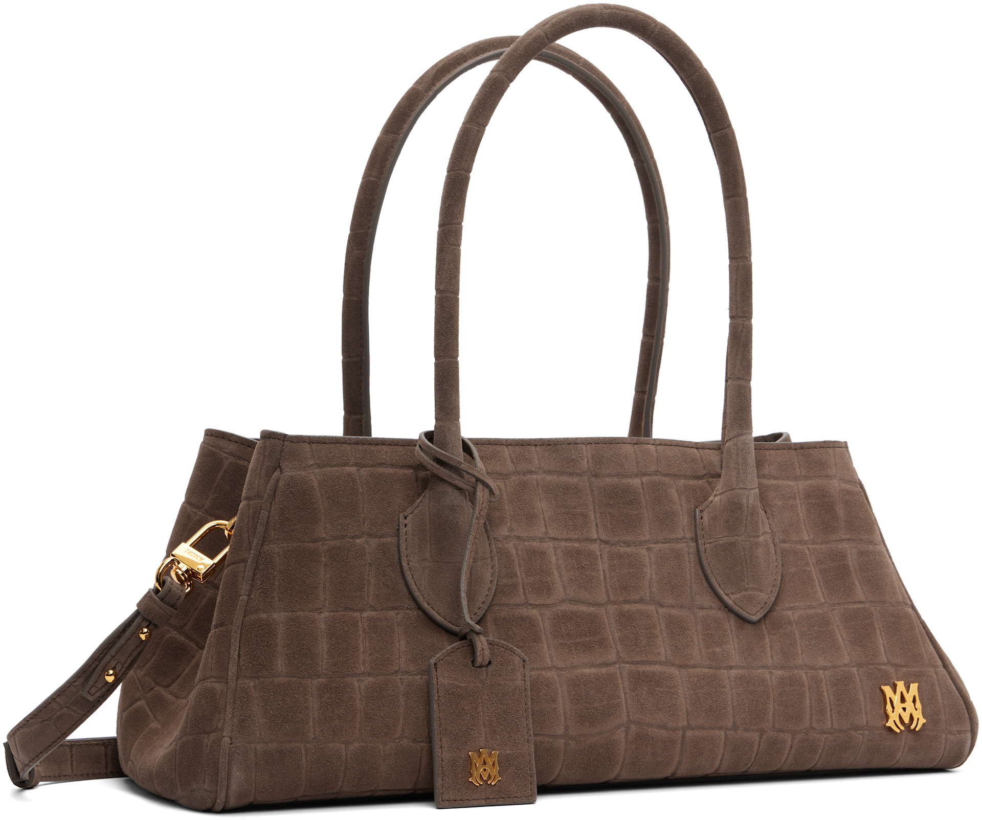 AMIRI: Brown Suede Croc Honey 40 Shoulder Bag | SSENSE