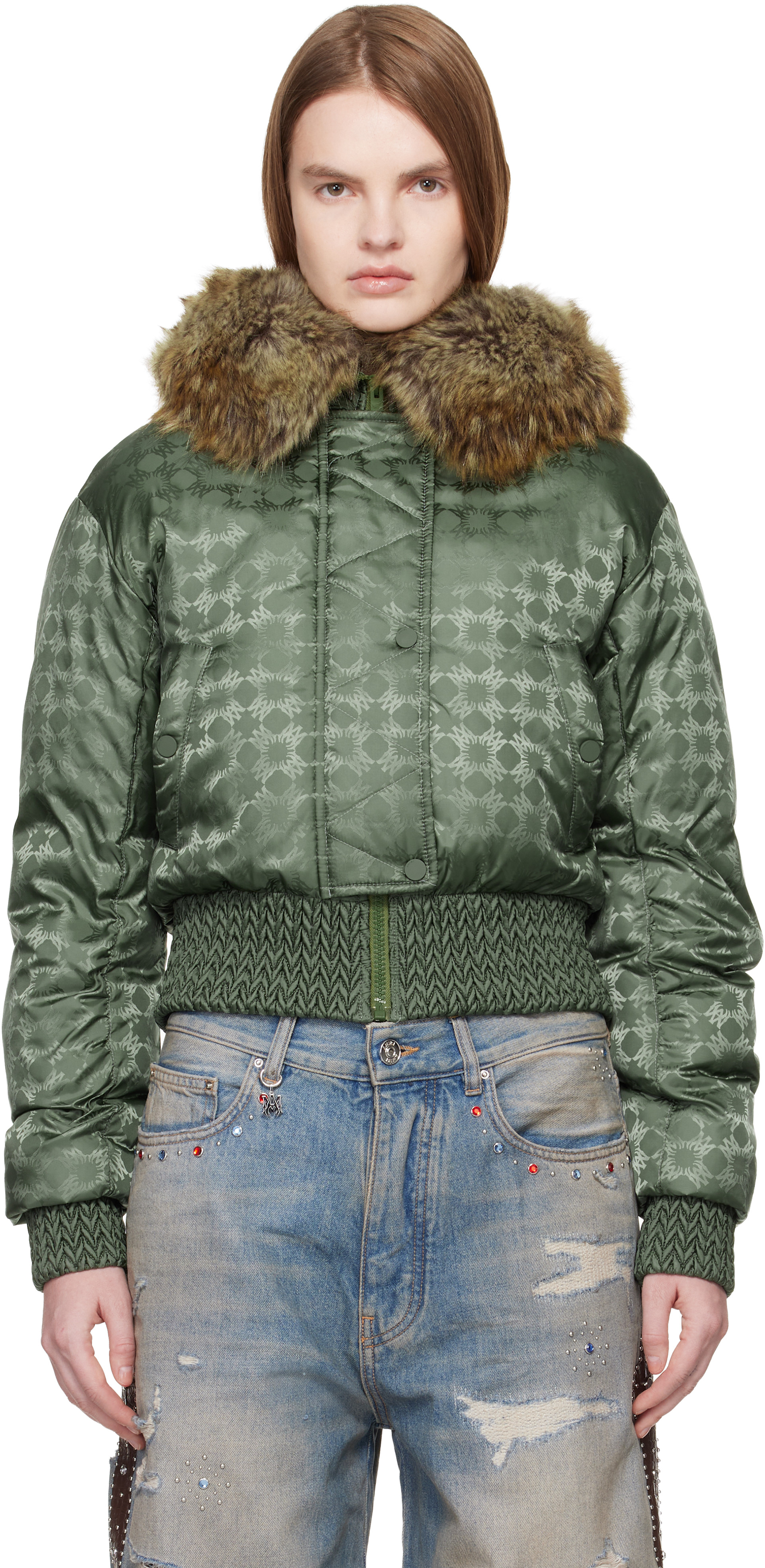 AMIRI - Blouson vert à quadrigrammes et à capuche