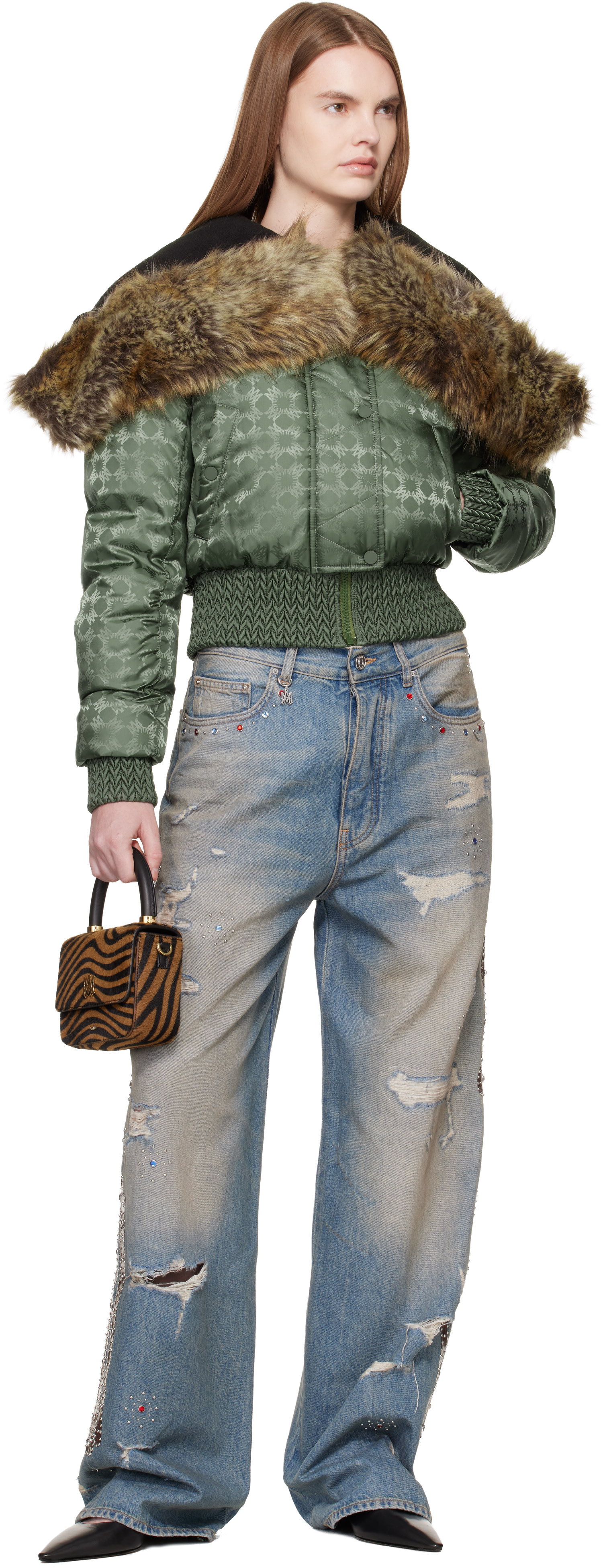 AMIRI - Blouson vert à quadrigrammes et à capuche