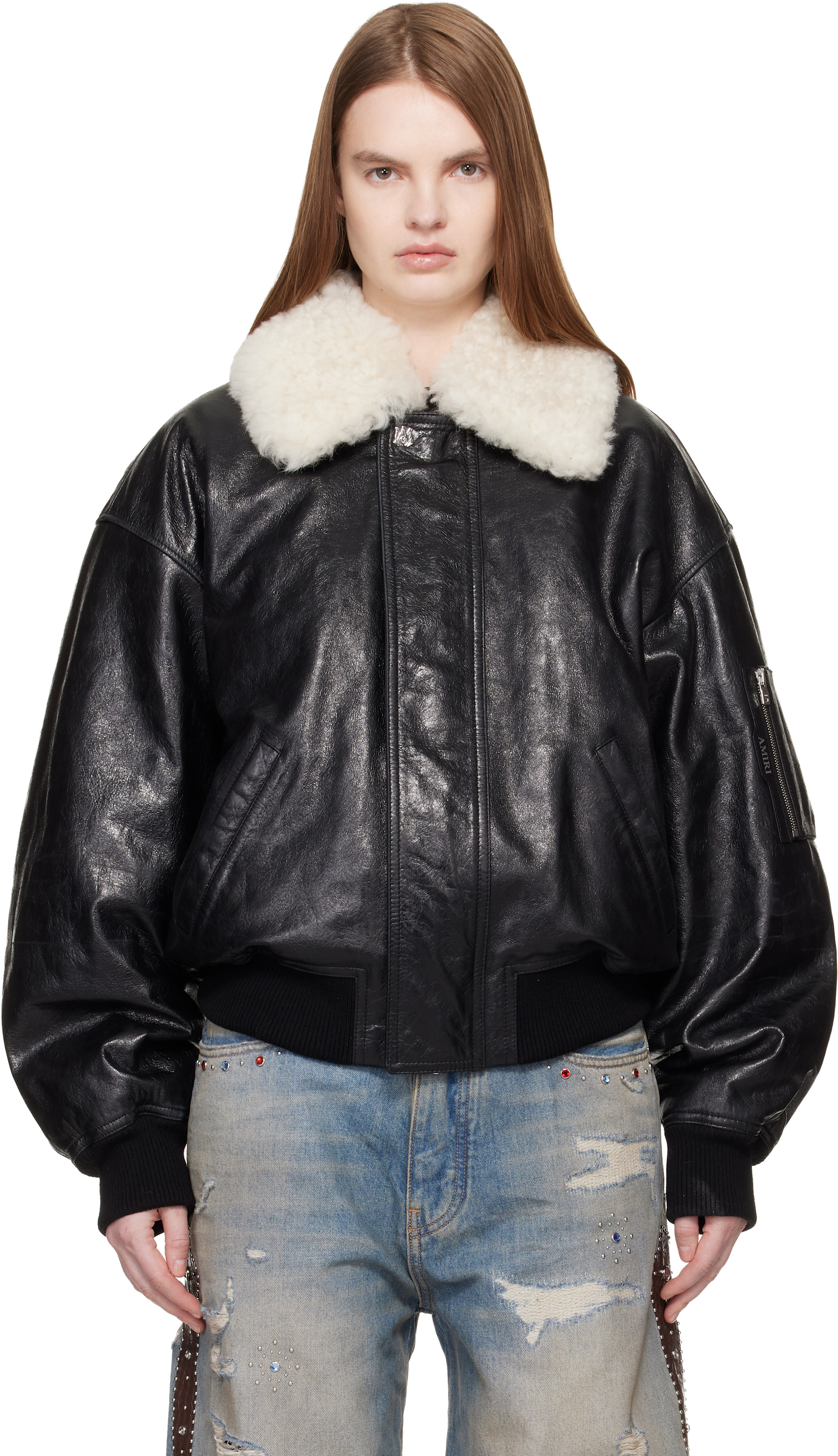 AMIRI: Black MA Quad Leather Bomber Jacket | SSENSE