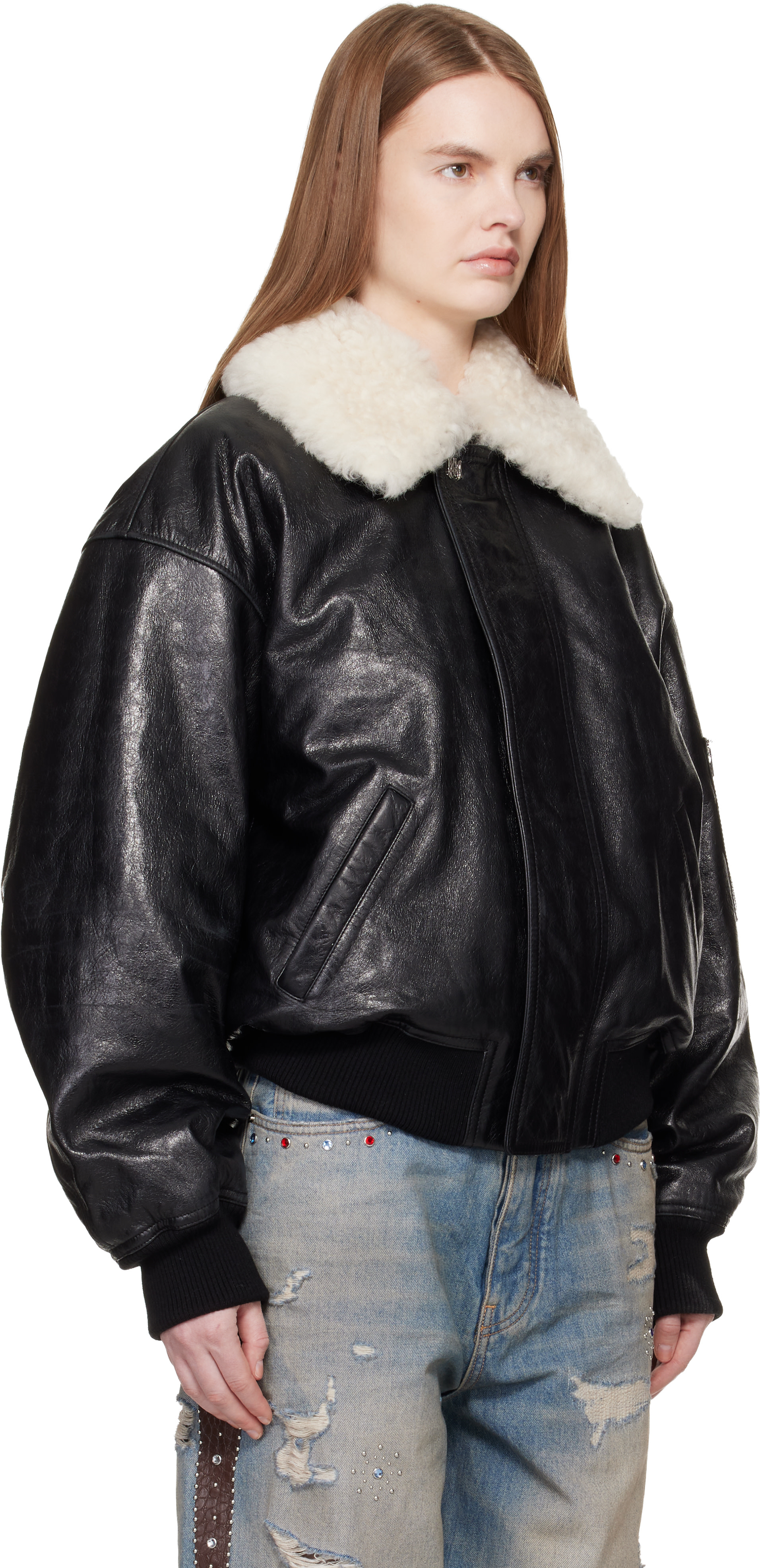 AMIRI ムートンライダース　XS AMIRI: Black MA Quad Leather Bomber Jacket | SSENSE