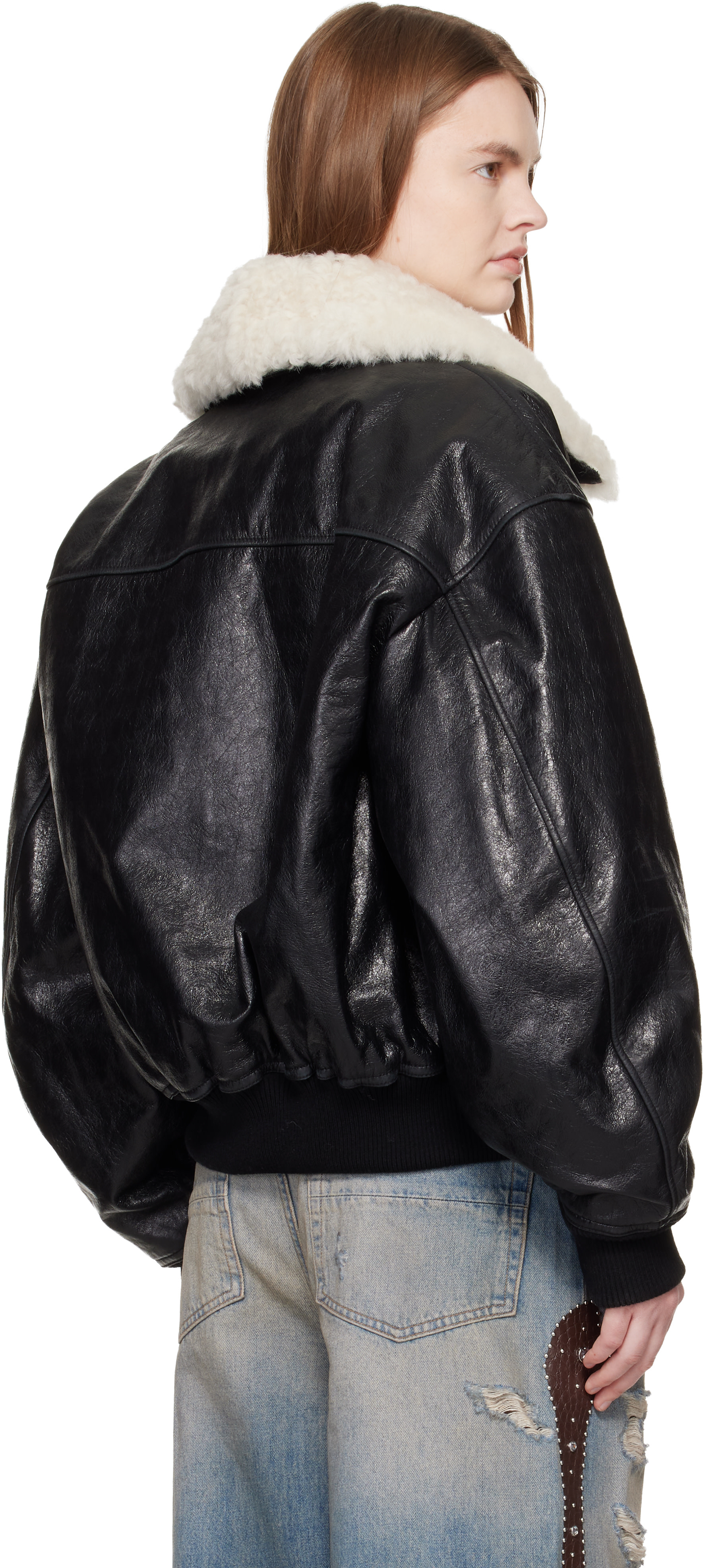 AMIRI ムートンライダース　XS AMIRI: Black MA Quad Leather Bomber Jacket | SSENSE
