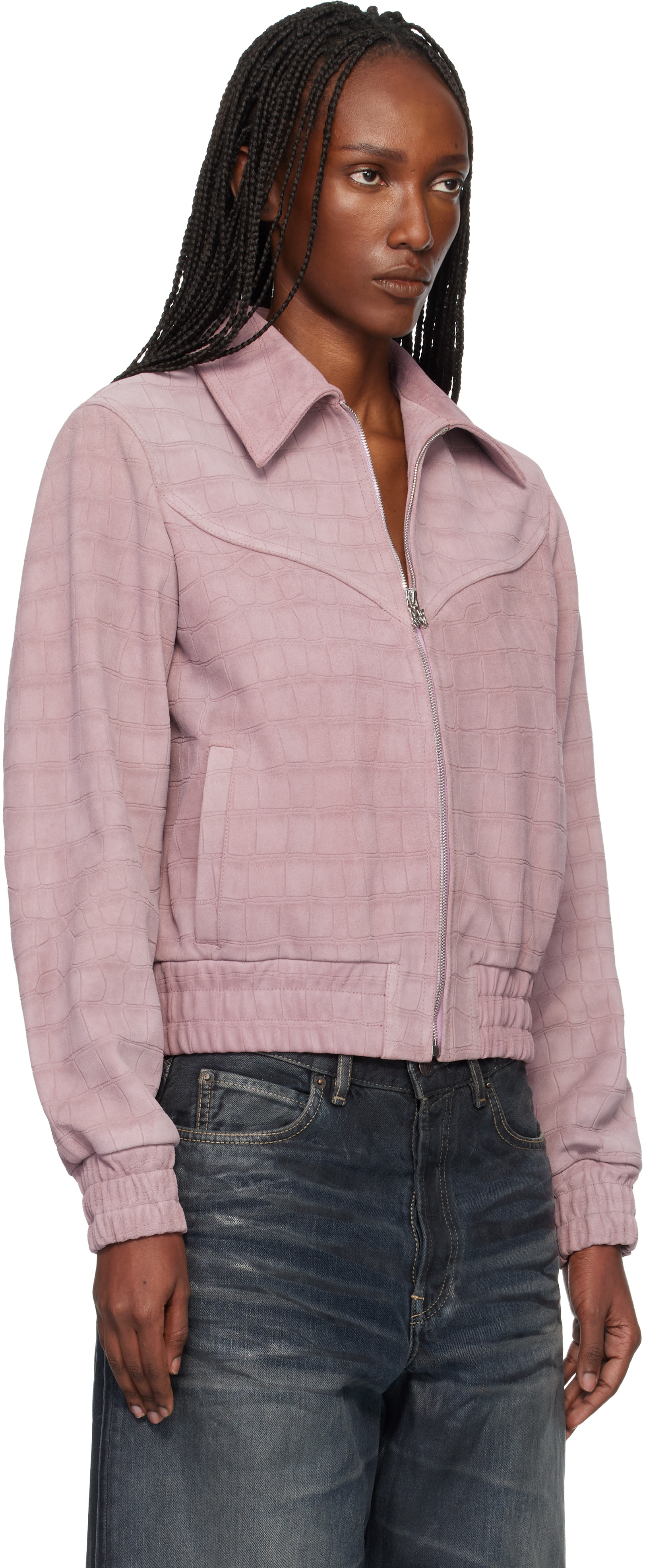 AMIRI: Pink Western Croc Suede Jacket | SSENSE