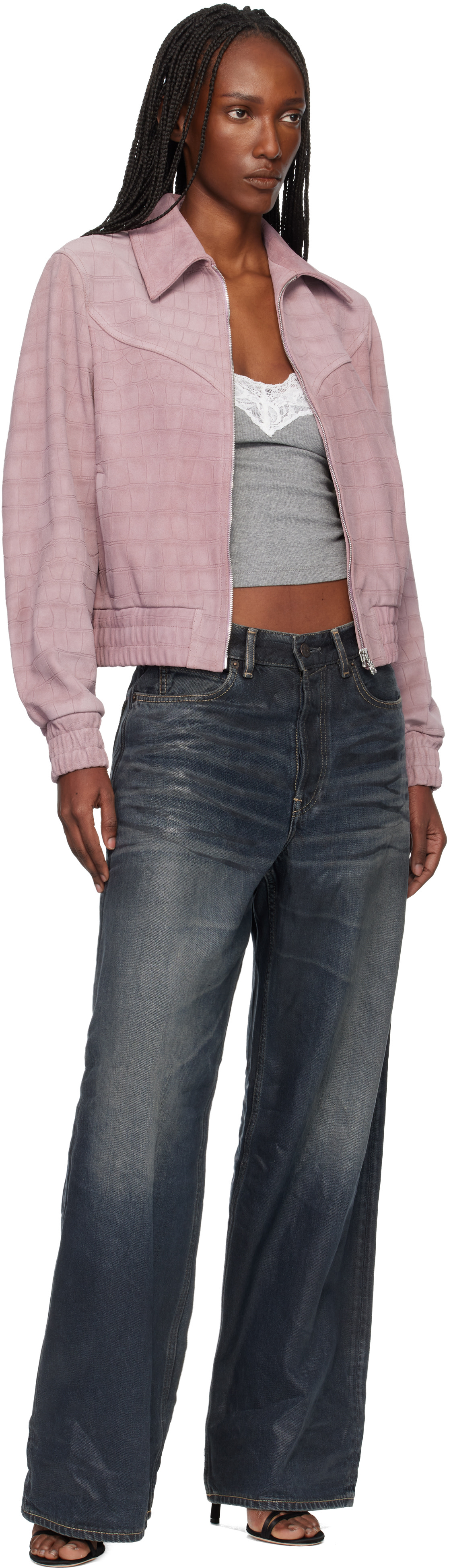 AMIRI: Pink Western Croc Suede Jacket | SSENSE