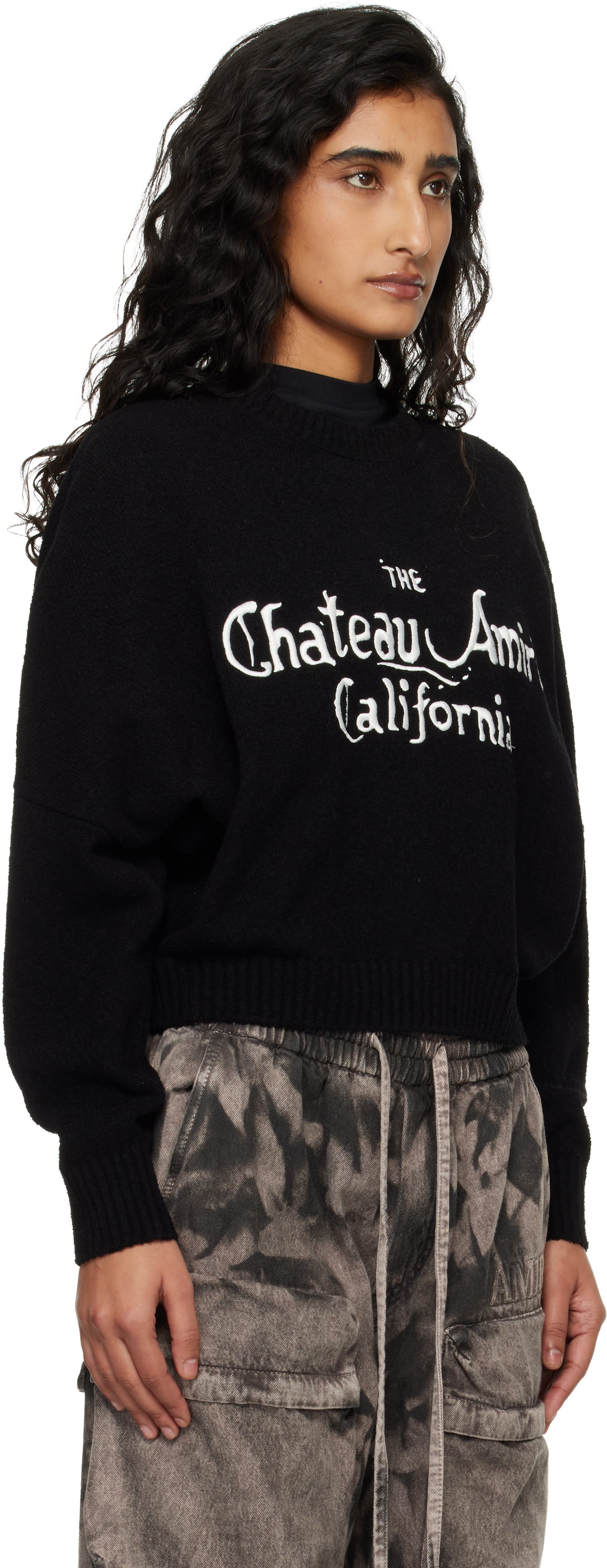 Amiri ダメージボーダーニット AMIRI: Black Chateau 'Amiri' Sweater | SSENSE