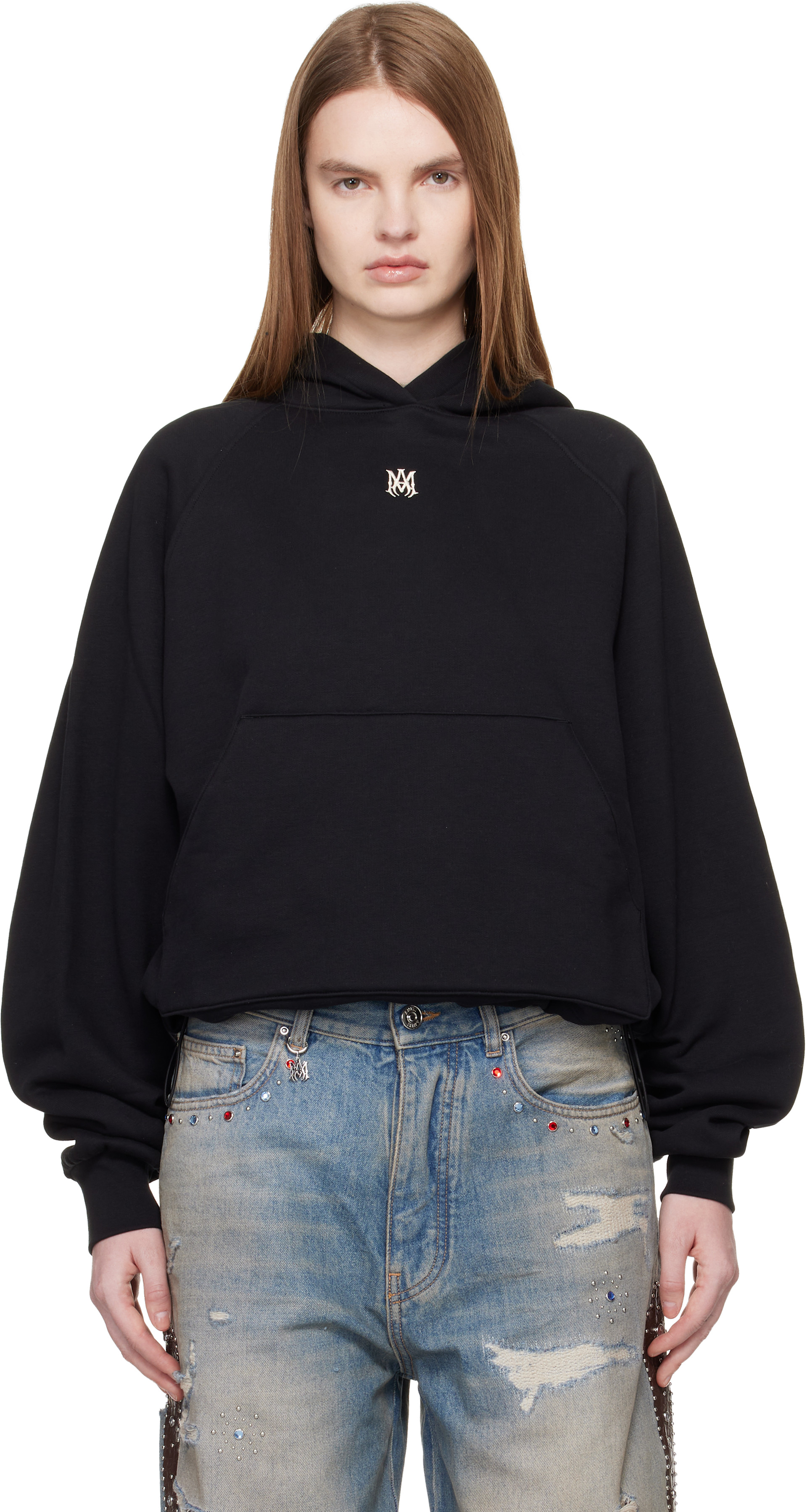 AMIRI - Pull à capuche noir à monogramme et à emmanchures basses