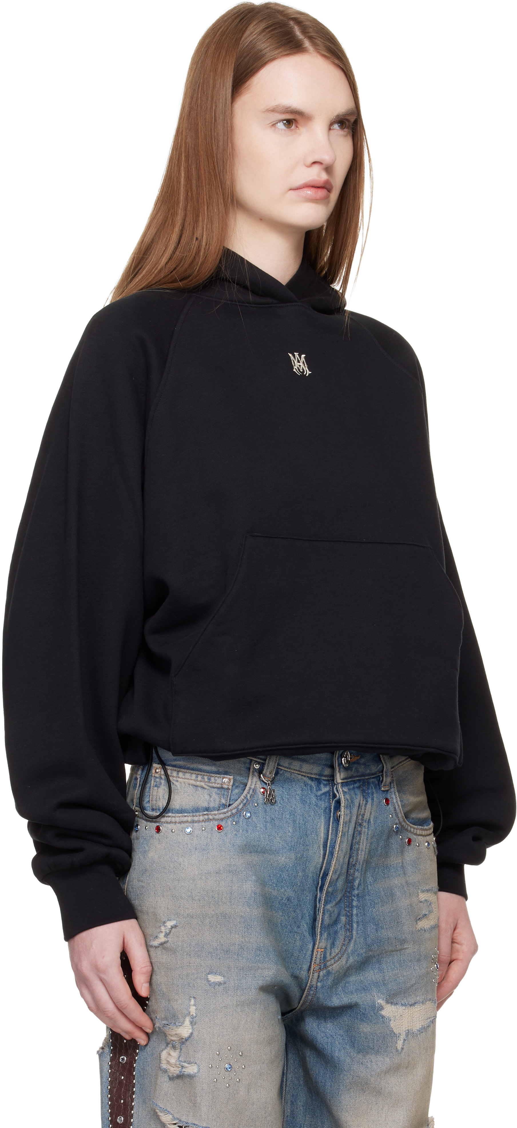 AMIRI - Pull à capuche noir à monogramme et à emmanchures basses