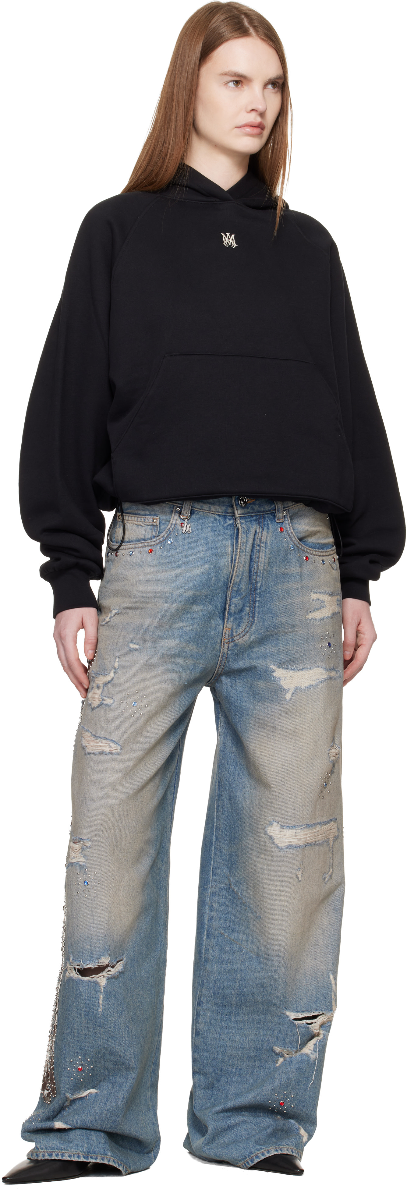 AMIRI - Pull à capuche noir à monogramme et à emmanchures basses