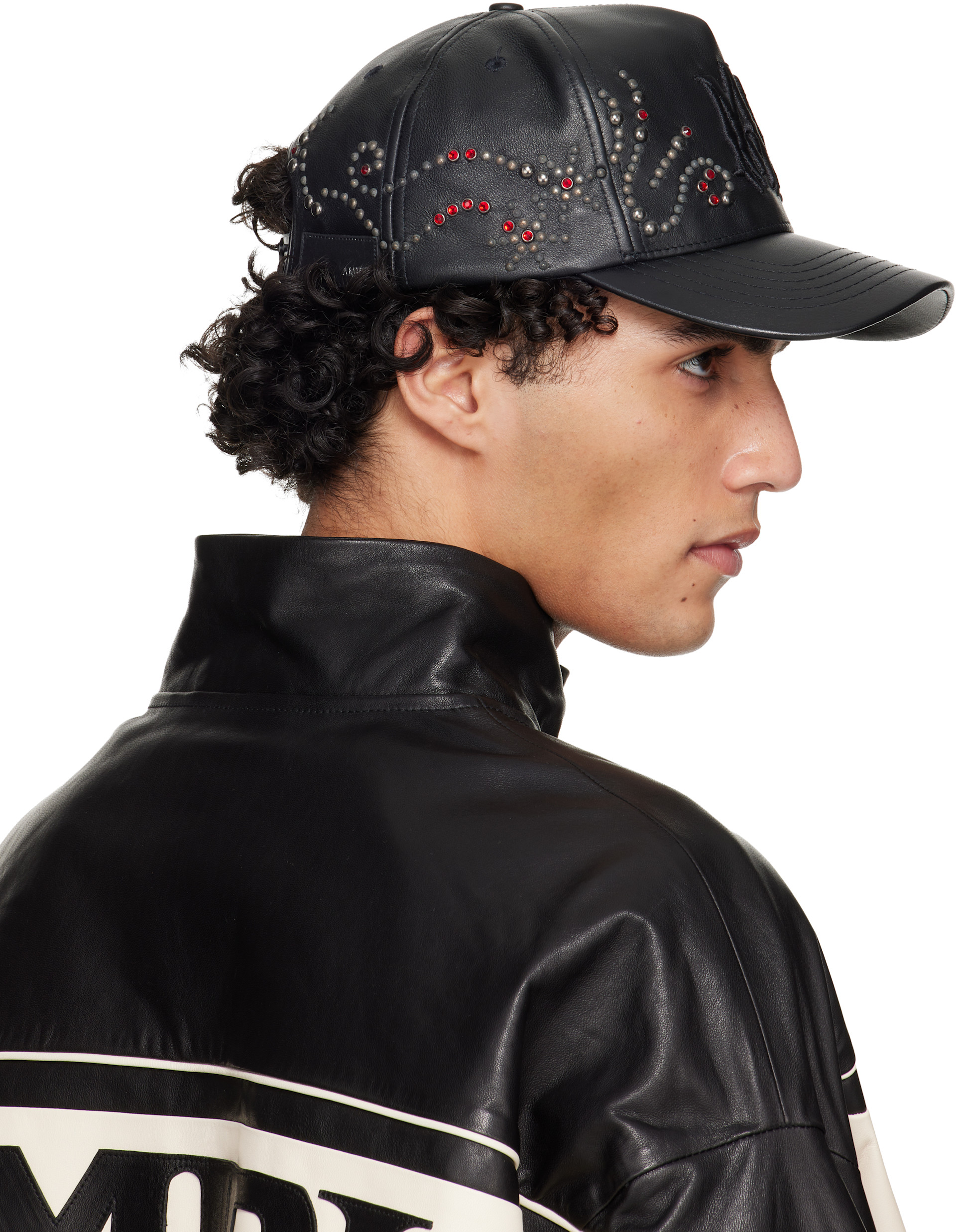 AMIRI レザーブラック キャップ AMIRI: ブラック MA Stud レザー キャップ | SSENSE 日本