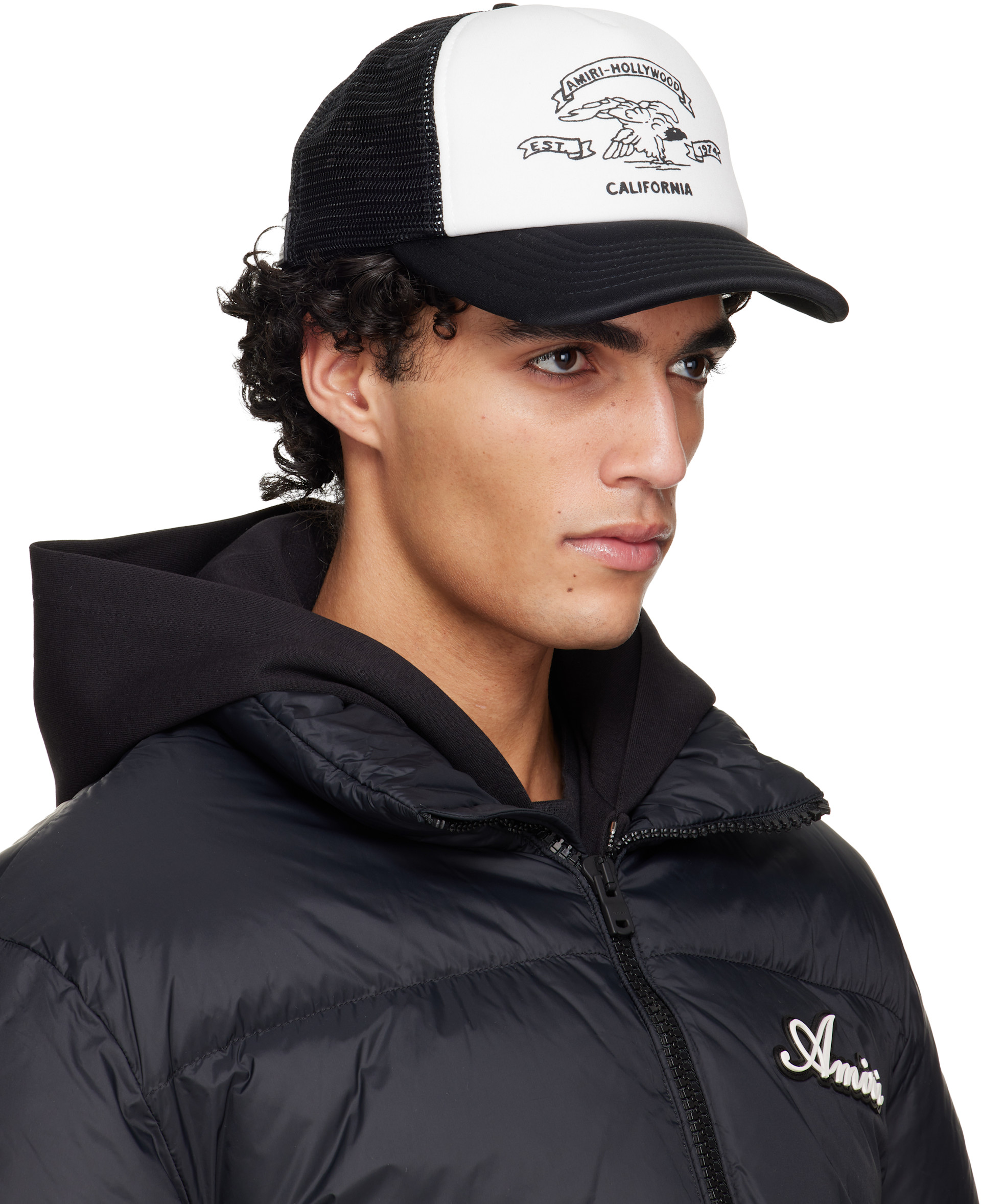 AMIRI - Black & White 'AMIRI' Eagle Trucker Cap