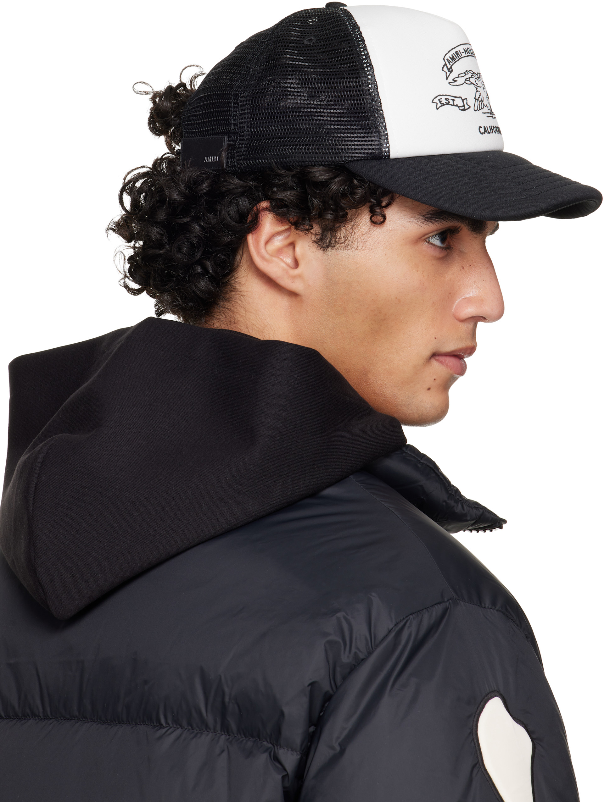 AMIRI: Black & White 'AMIRI' Eagle Trucker Cap | SSENSE
