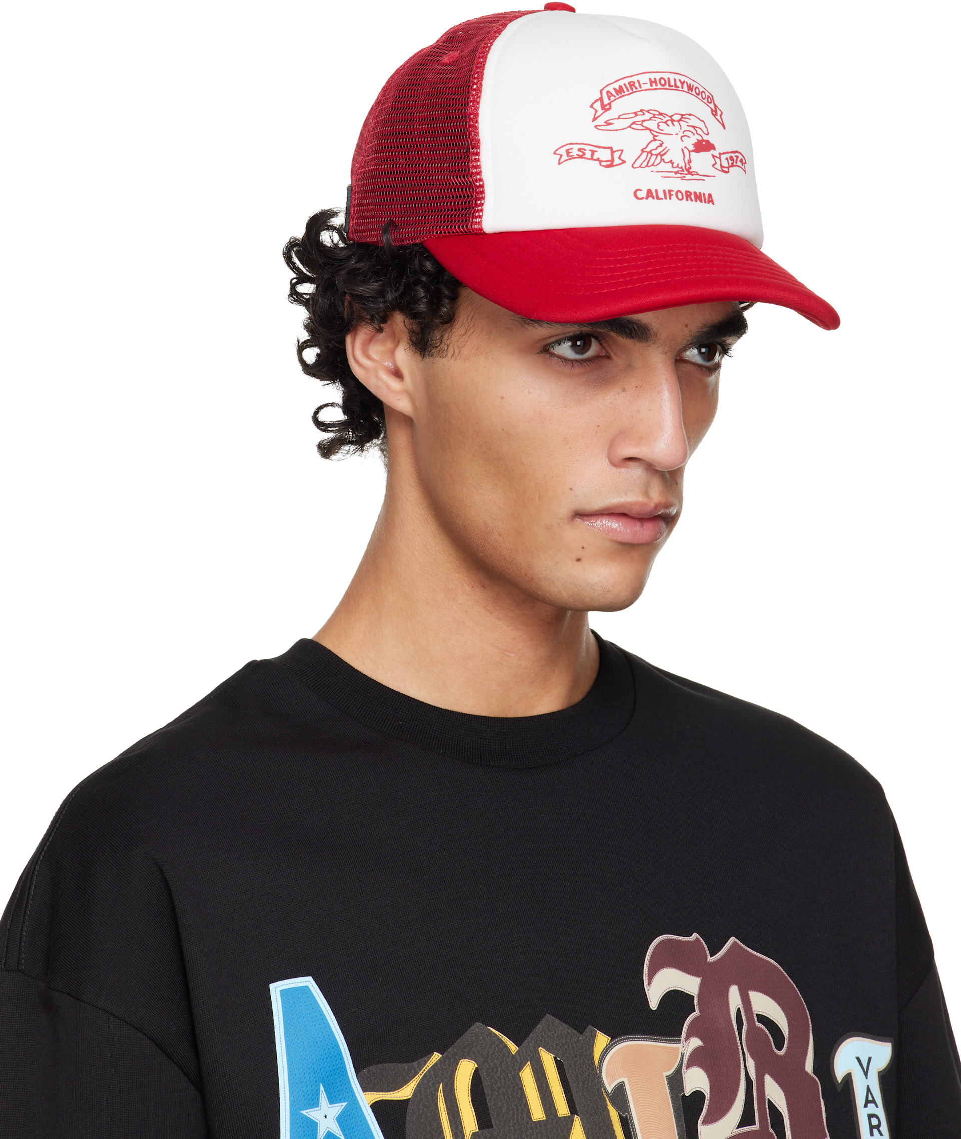 AMIRI - Red & White 'AMIRI' Eagle Trucker Cap