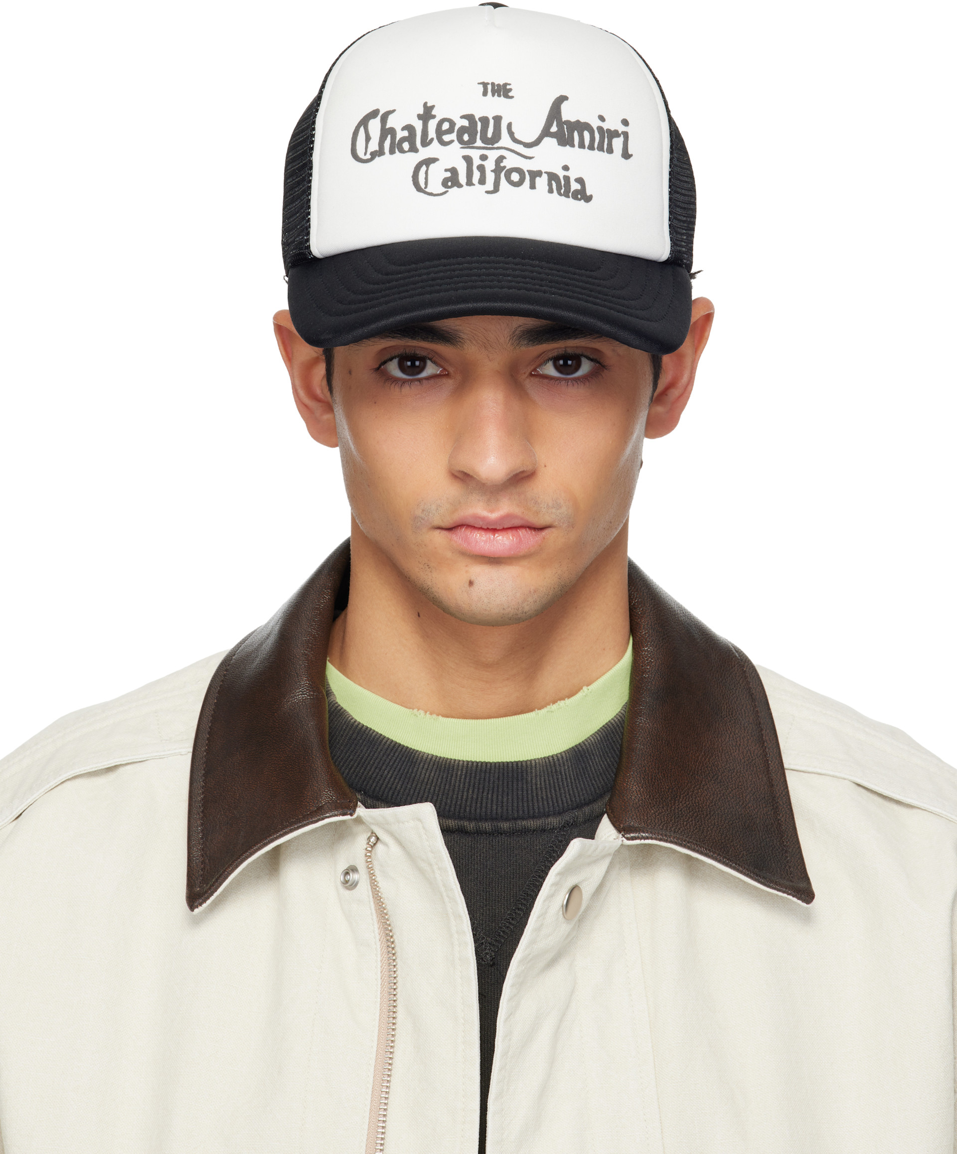 AMIRI: ホワイト＆ブラック 'Chateau Amiri' Foam トラッカーキャップ