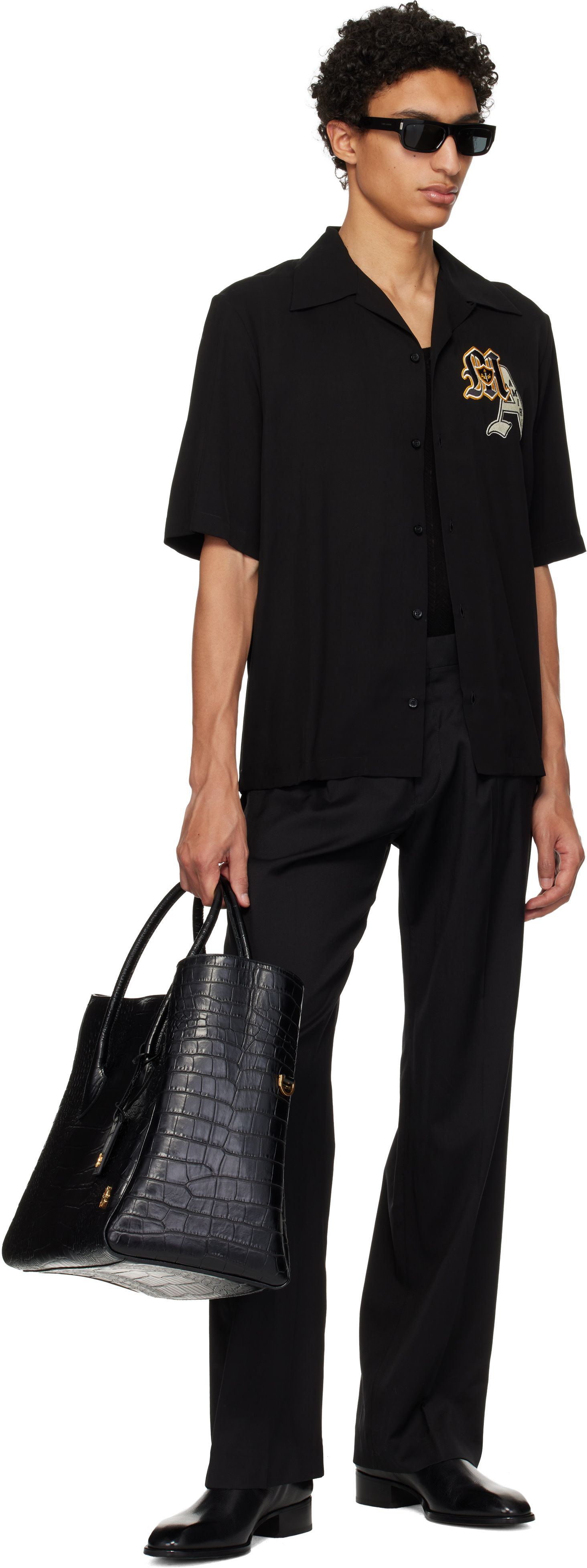 AMIRI: Black Embossed Croc Honey 50 Tote | SSENSE