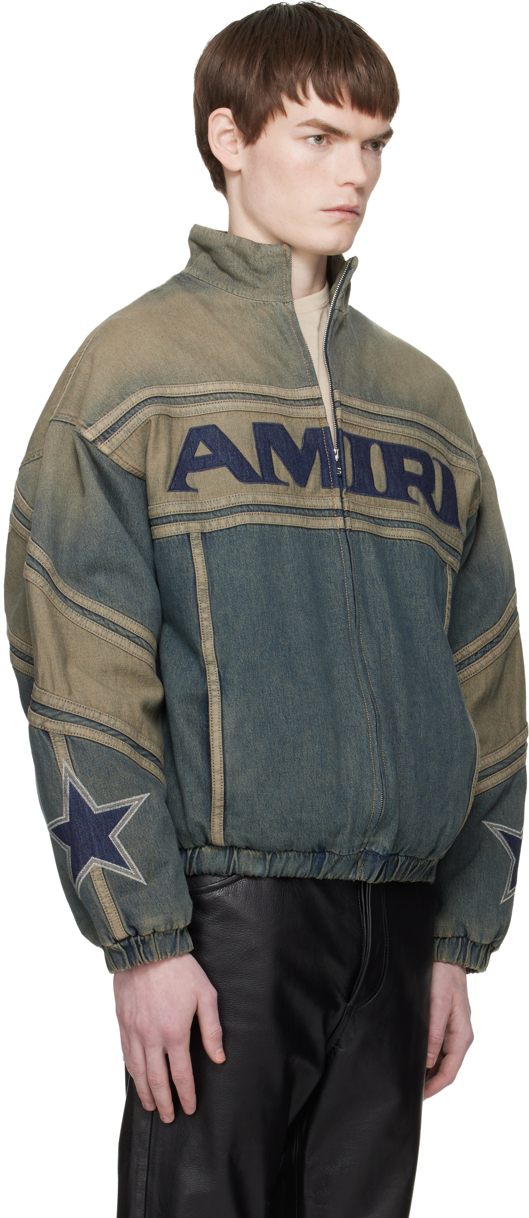 AMIRI: Blue 'Amiri' Sport Denim Track Jacket | SSENSE