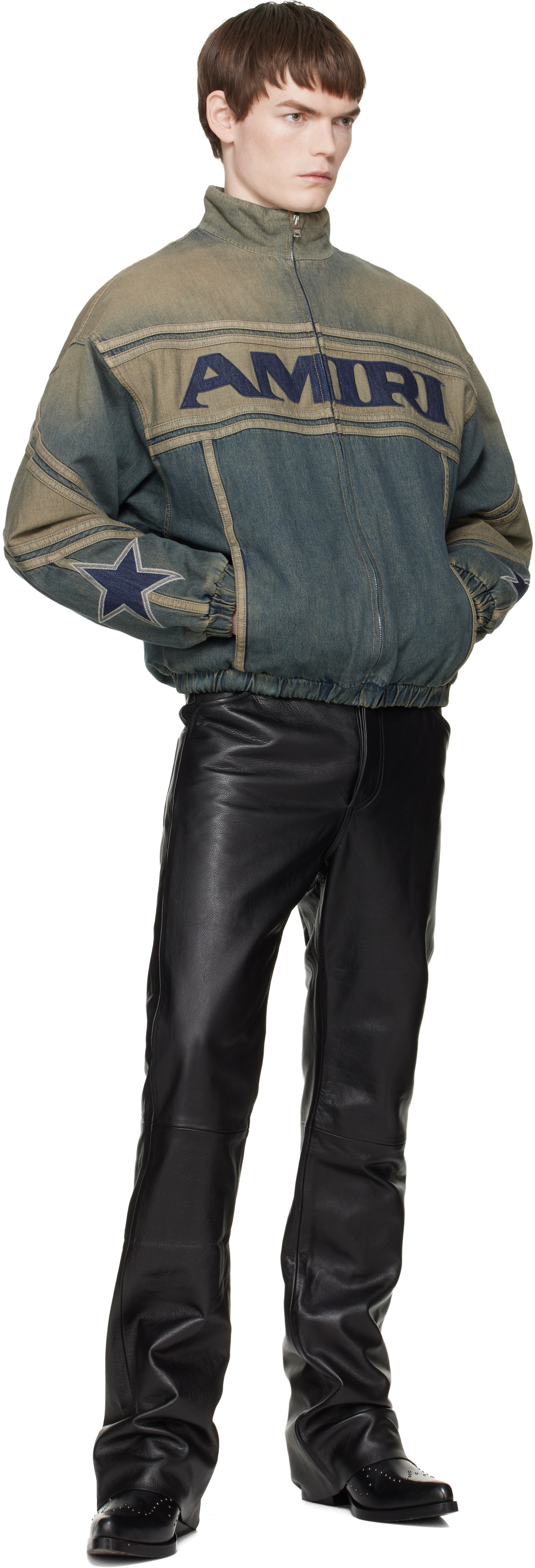 AMIRI: Blue 'Amiri' Sport Denim Track Jacket | SSENSE AMIRI: Blue 'Amiri' Sport Denim Track Jacket | SSENSE