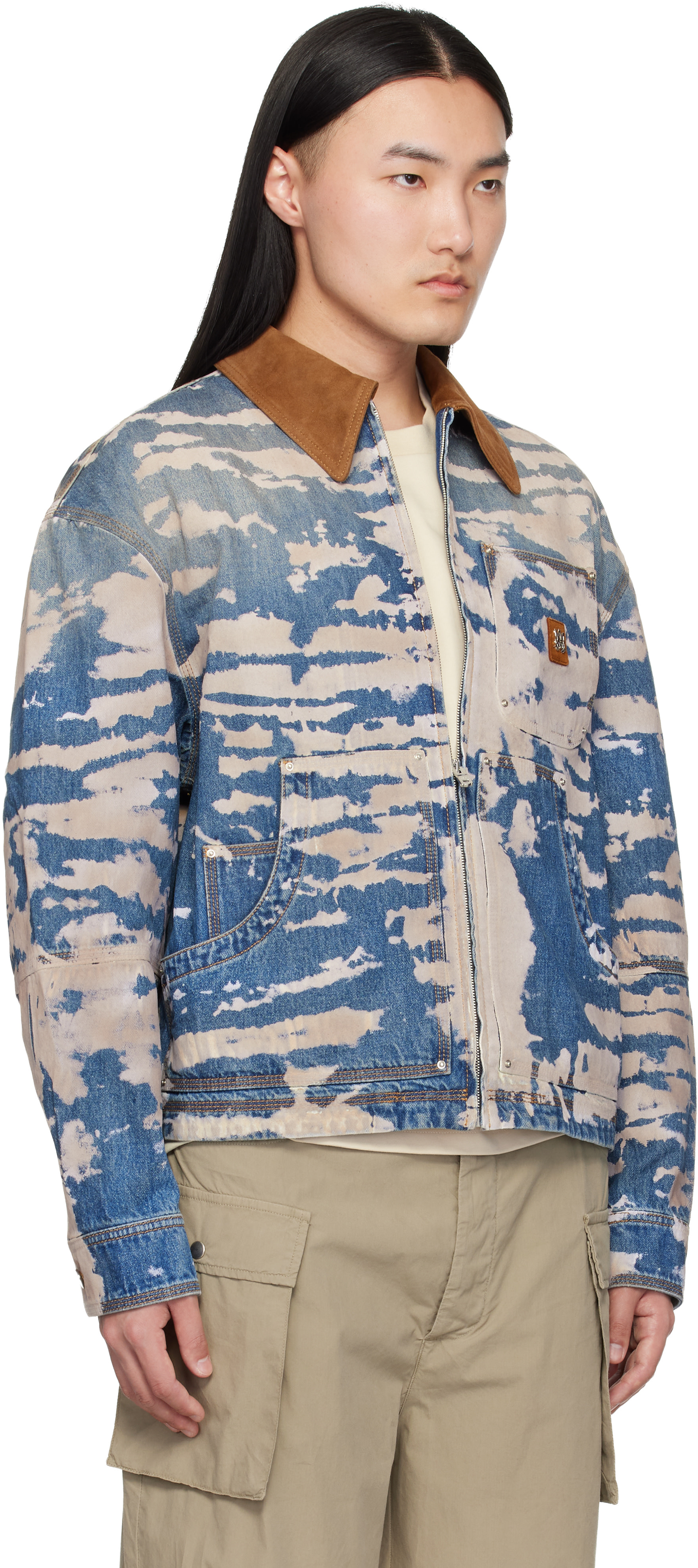 AMIRI: ブルー＆オフホワイト Bleached Work デニムジャケット