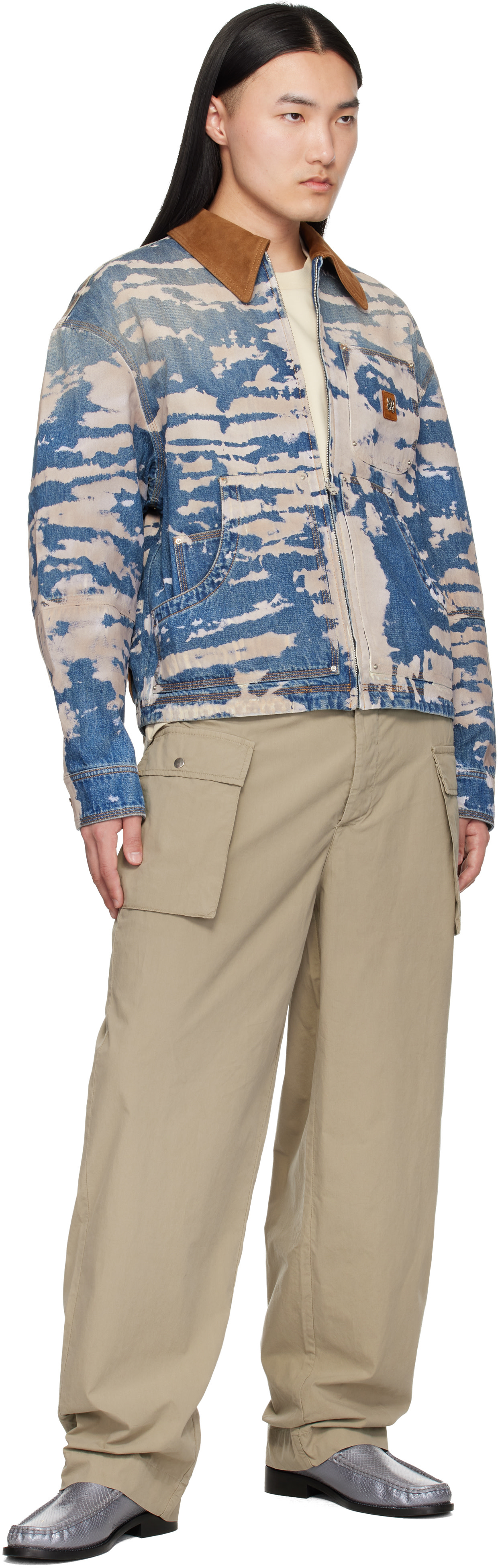 AMIRI: ブルー＆オフホワイト Bleached Work デニムジャケット