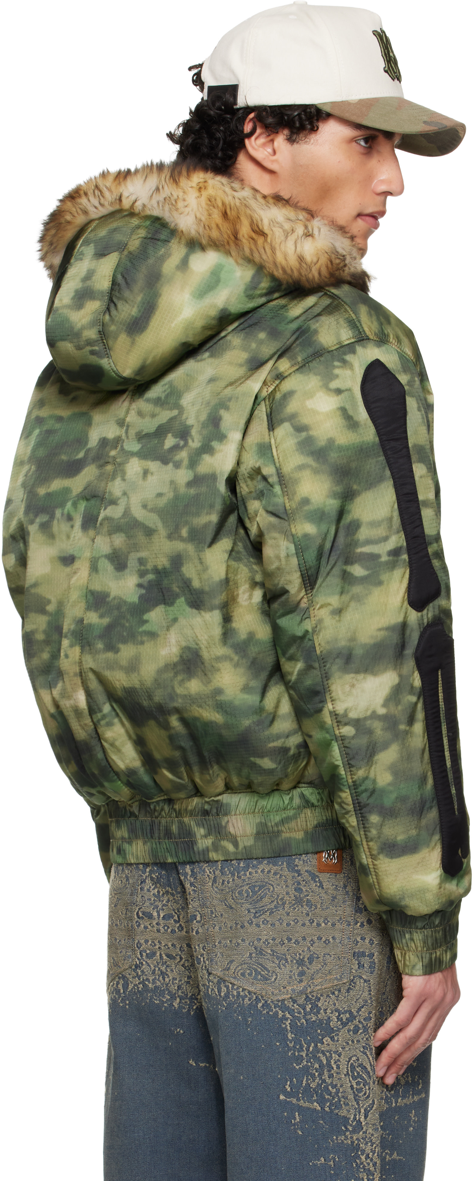 AMIRI カモフラージュ カバーオール AMIRI: Green Bones Camo Hooded Jacket | SSENSE