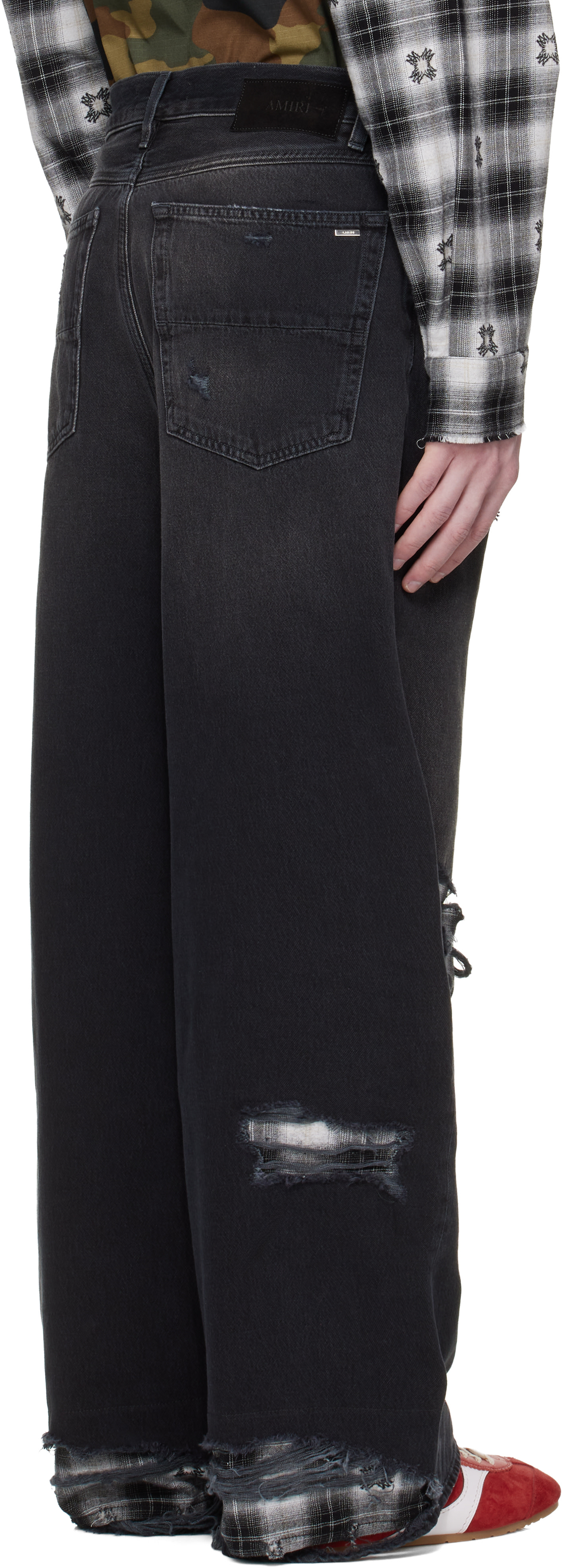AMIRI: Black Flannel Repair Baggy Jeans | SSENSE