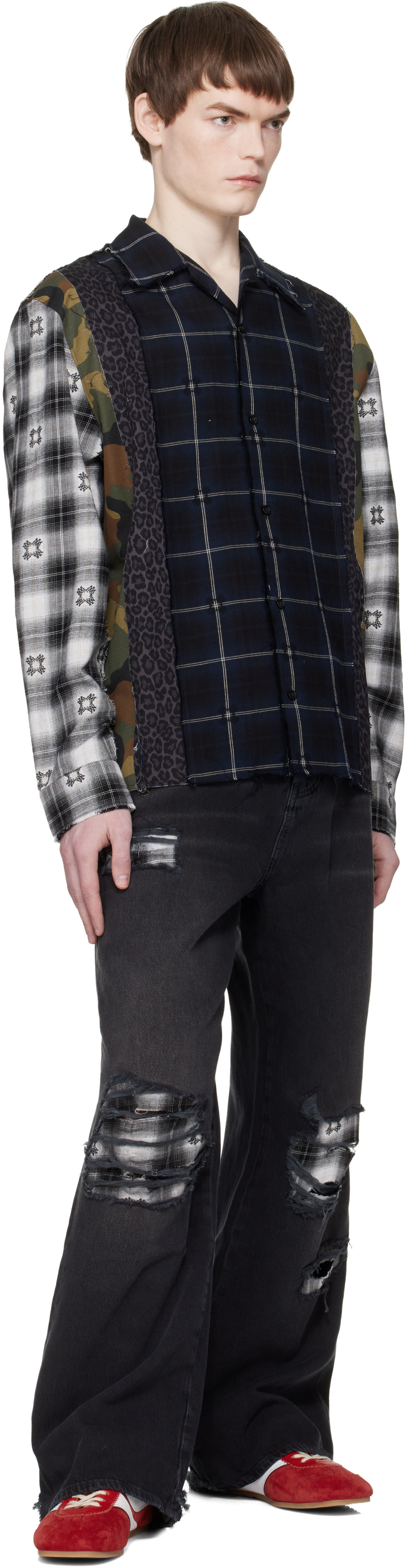 AMIRI: Black Flannel Repair Baggy Jeans | SSENSE Canada