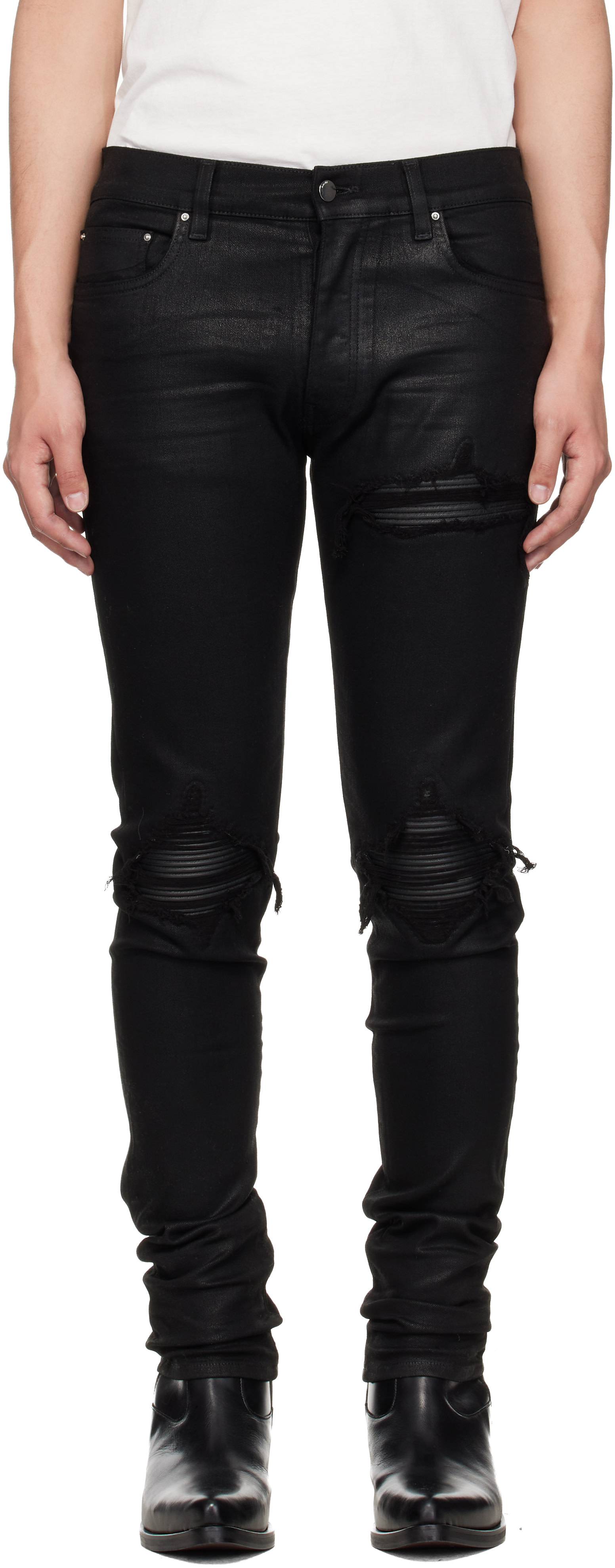 Amiri Amiri MX1 Leather Black Patch Waxed Black Jeans sz 31