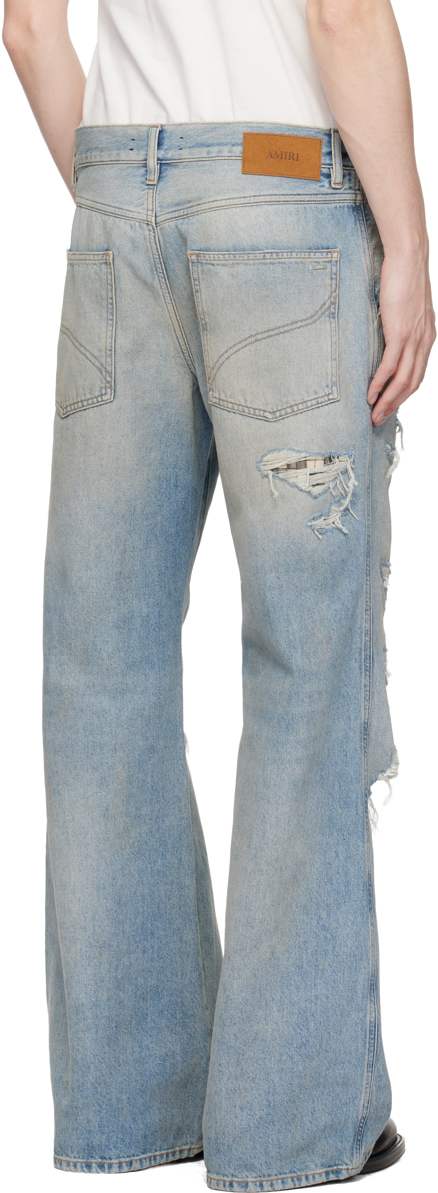 みおり AMIRI: Blue Checkered Repair Bootcut Jeans | SSENSE