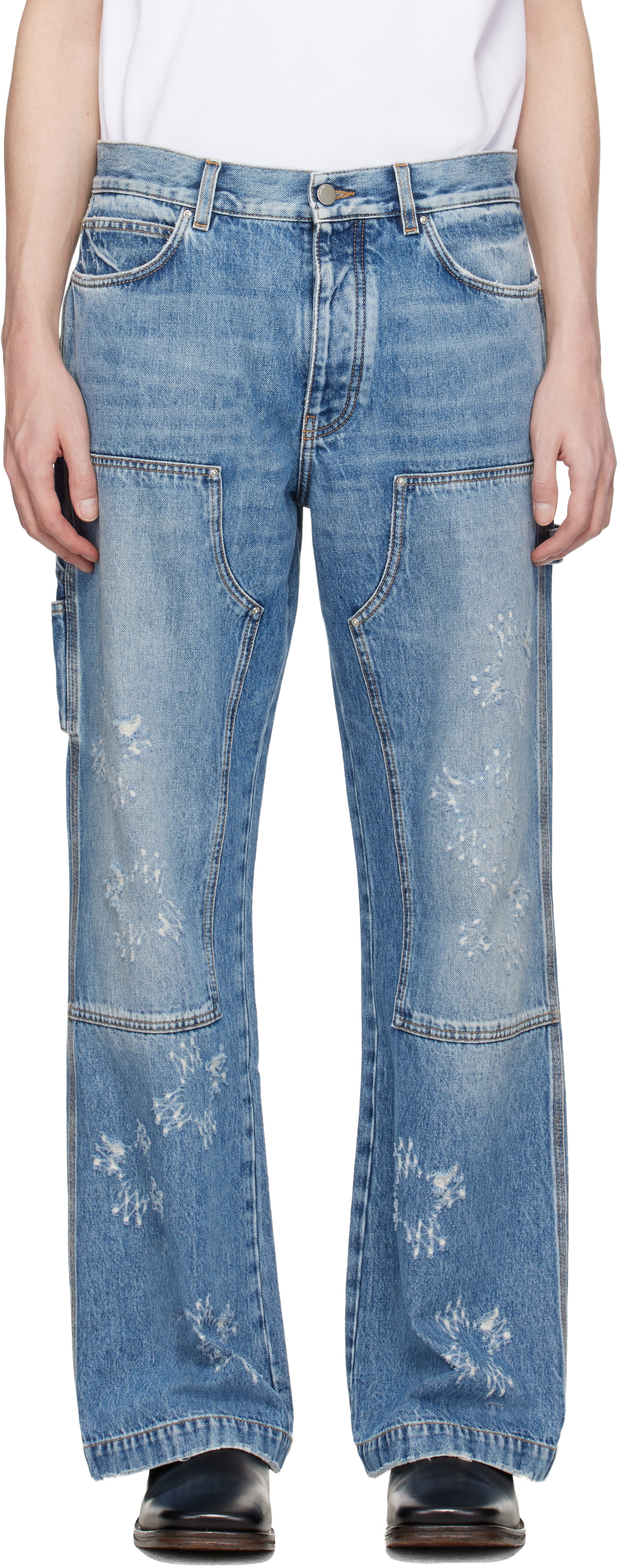 AMIRI - Jean menuisier bleu à quadrigrammes