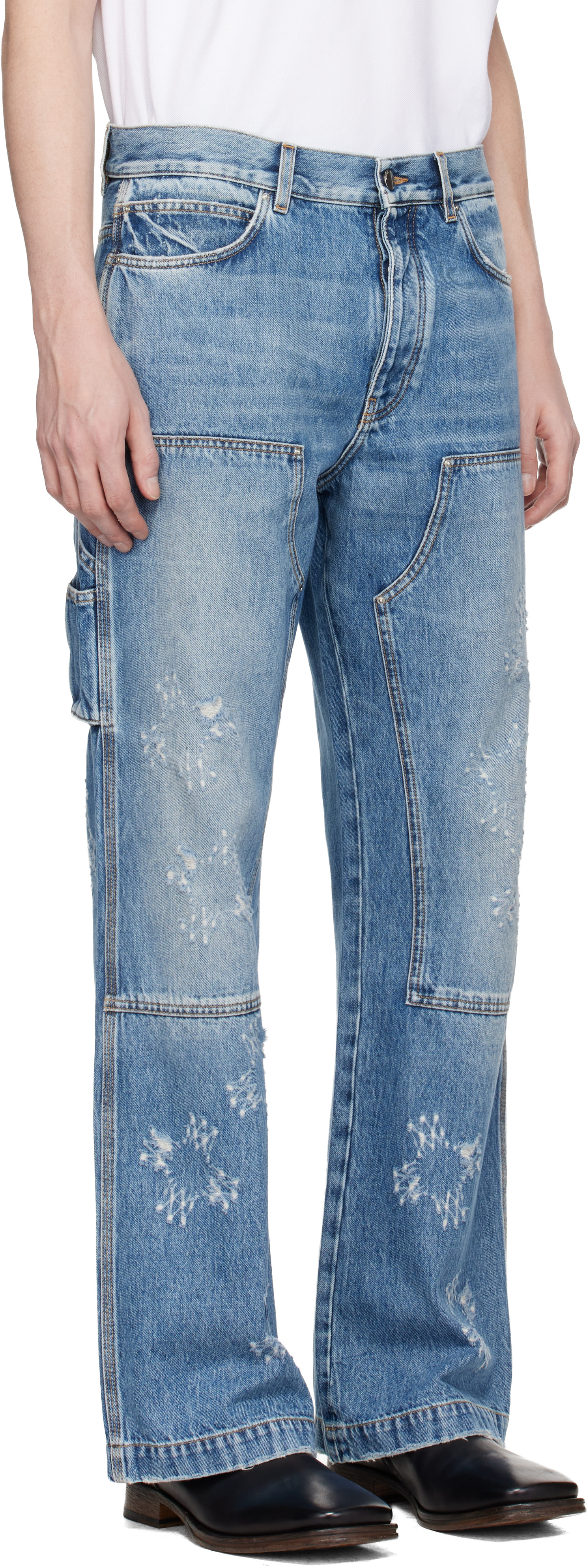 AMIRI - Jean menuisier bleu à quadrigrammes