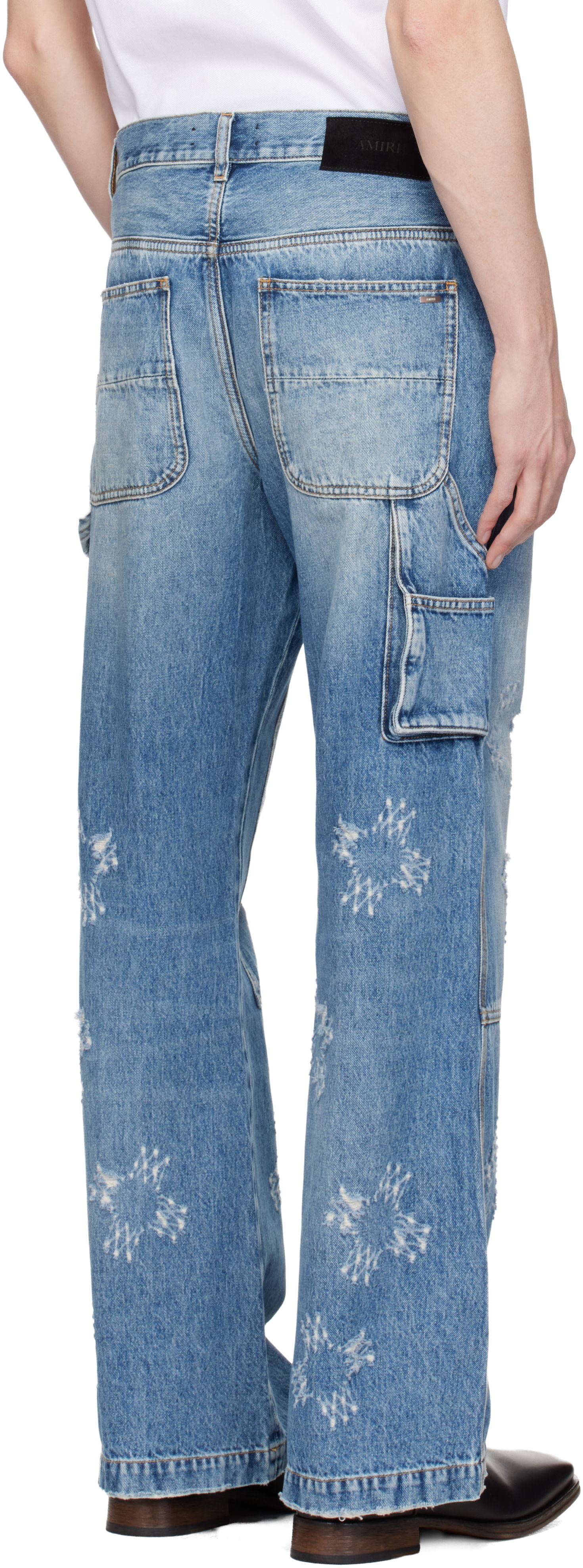 AMIRI - Jean menuisier bleu à quadrigrammes