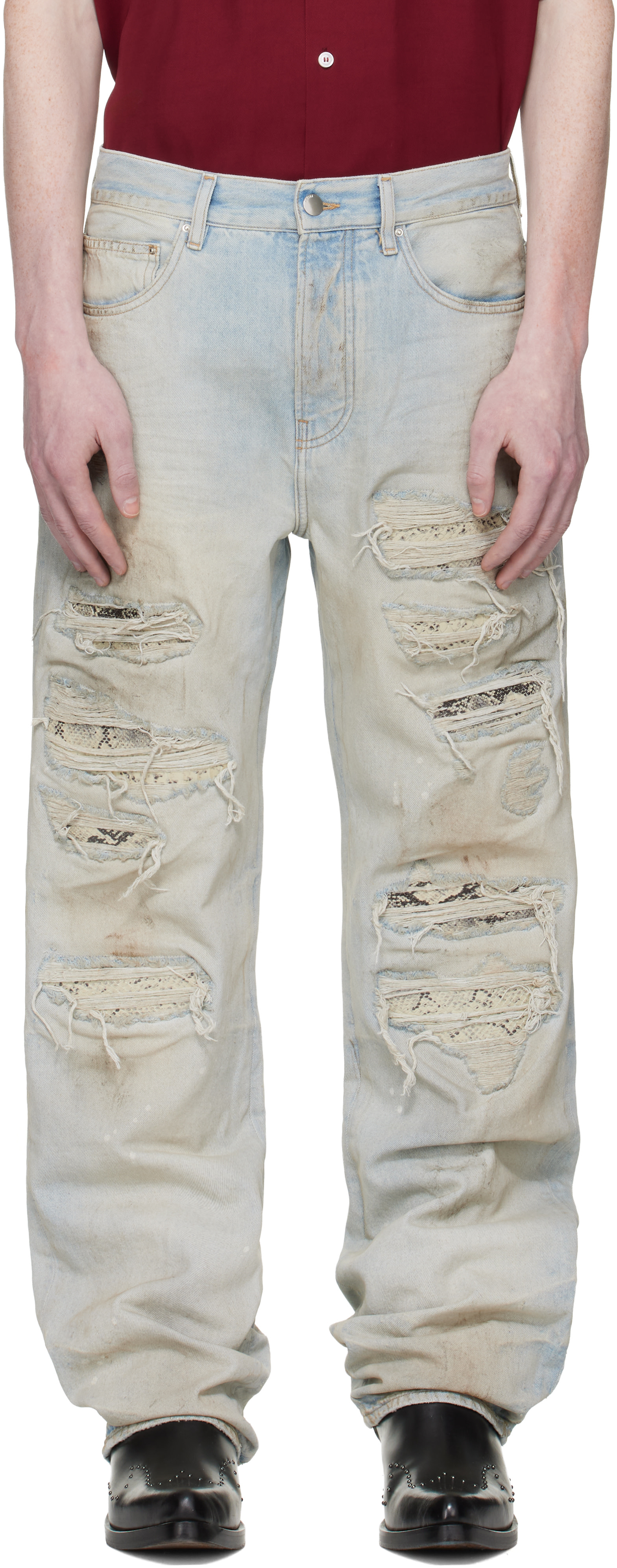 AMIRI: Blue Snake Thrasher Straight Jeans | SSENSE