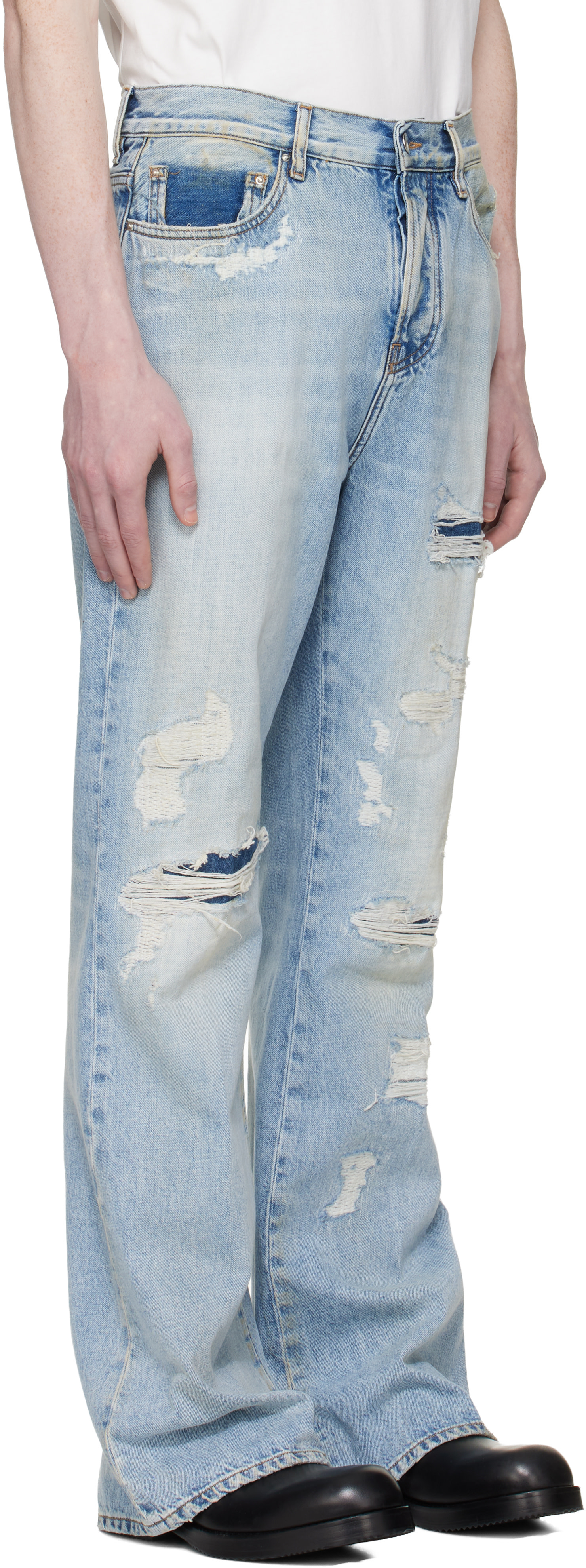 AMIRI - Blue Distressed Boot Cut Jeans