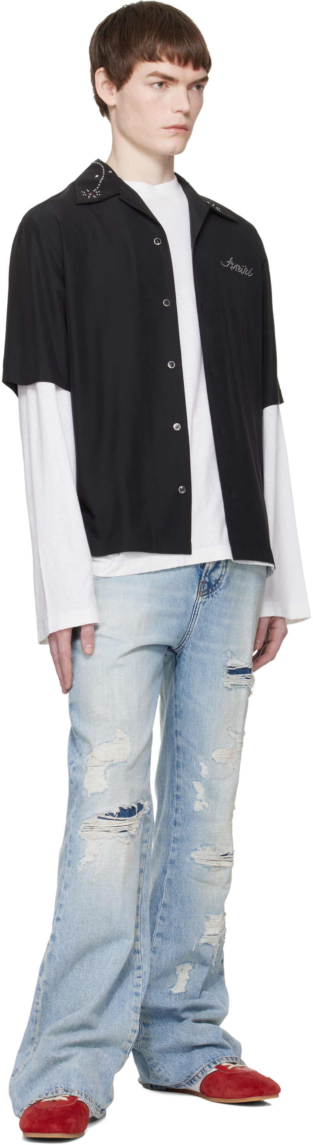 AMIRI: Black 'Amiri' Stud Camp Shirt | SSENSE