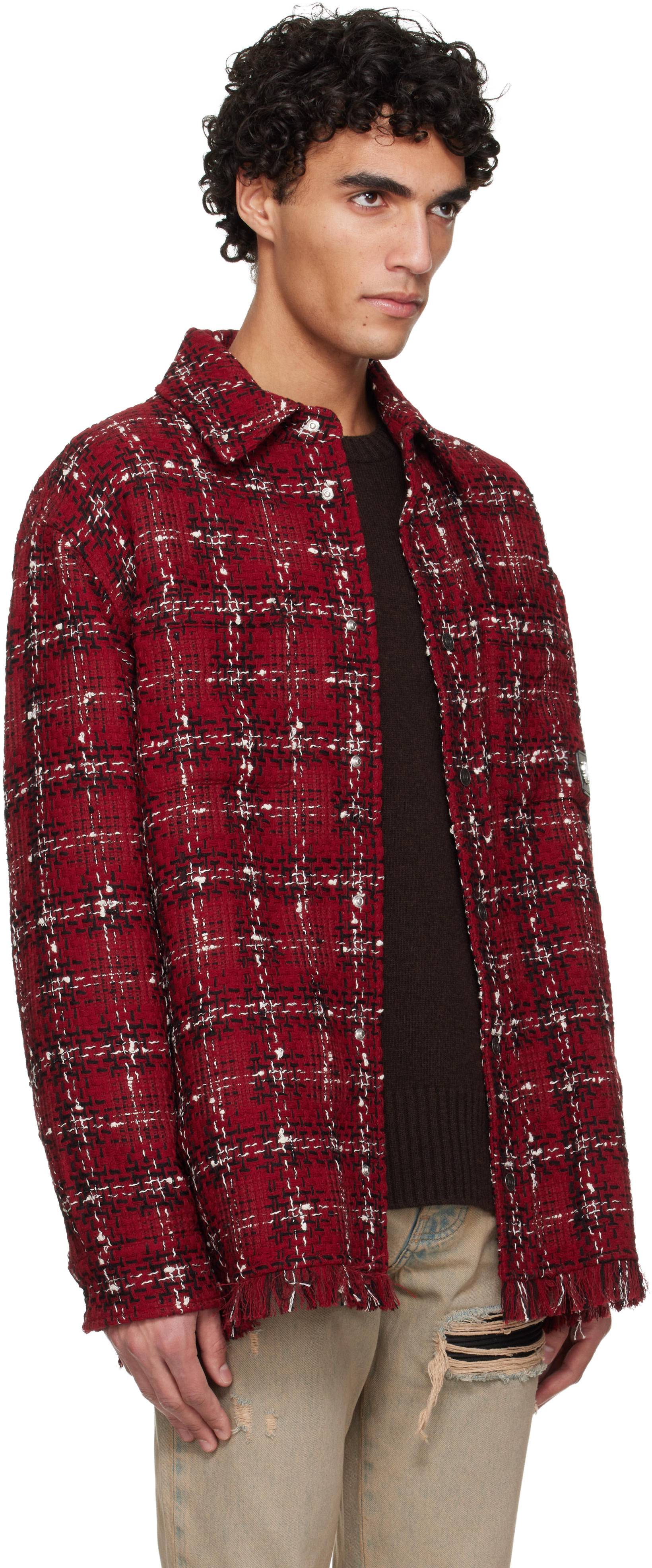 AMIRI: Red Tweed Flannel Overshirt | SSENSE