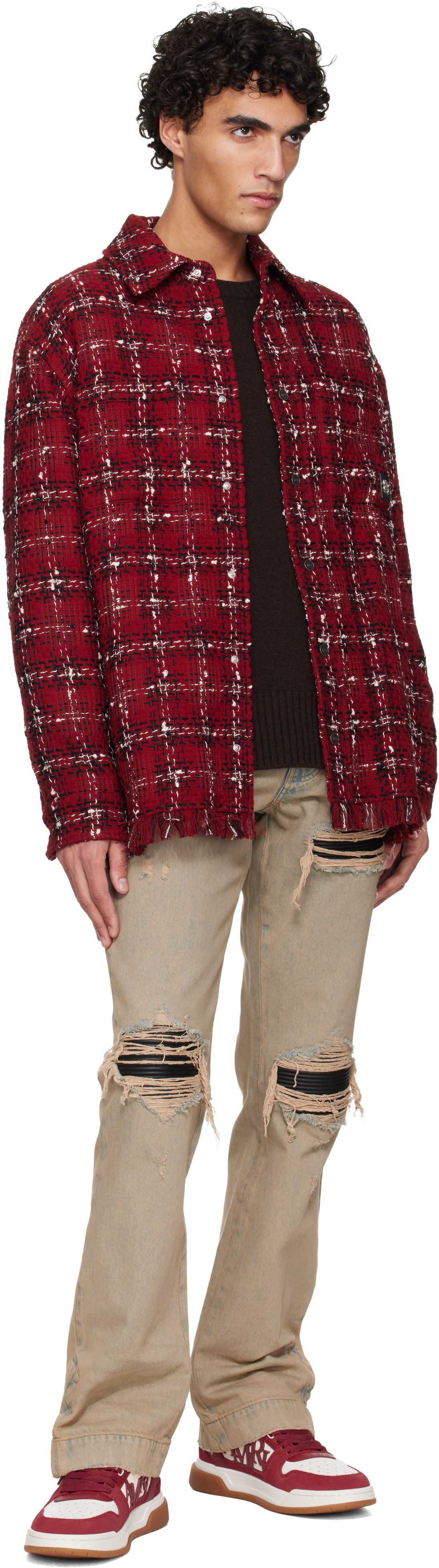AMIRI: レッド ツイード フランネル オーバーシャツ | SSENSE 日本